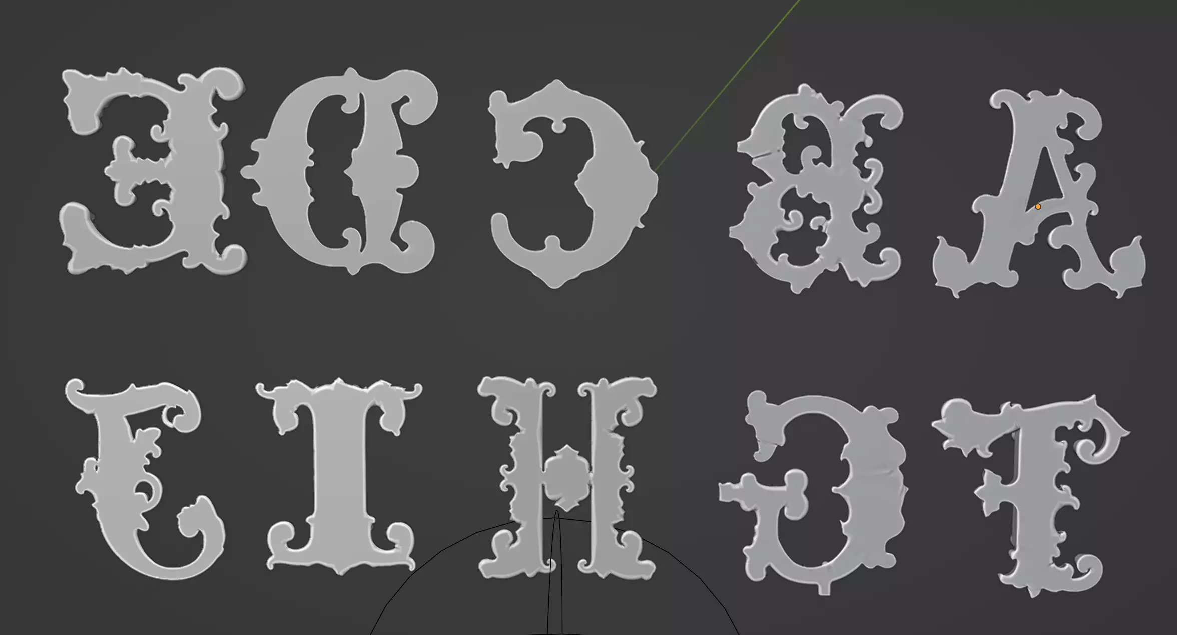 A to Z One Sided Baroque Style Upper Case Letters 02 3D model_22