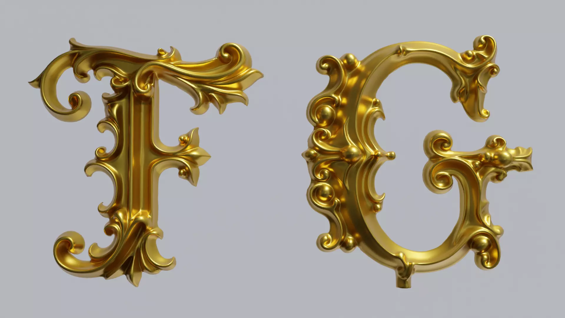 A to Z One Sided Baroque Style Upper Case Letters 02 3D model_3