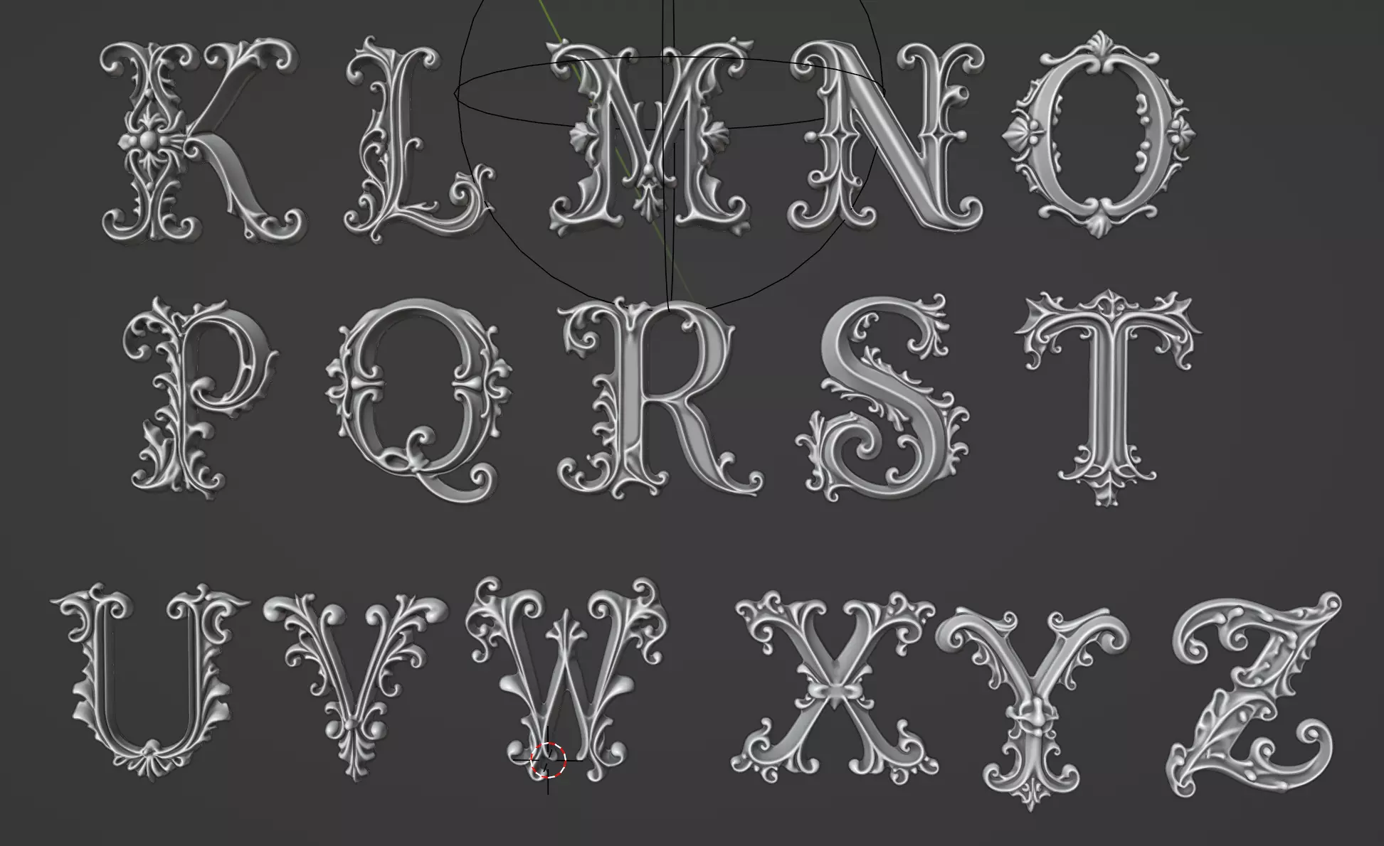 A to Z One Sided Baroque Style Upper Case Letters 02 3D model_25