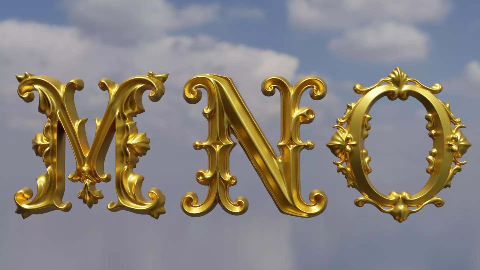 A to Z One Sided Baroque Style Upper Case Letters 02 3D model_13