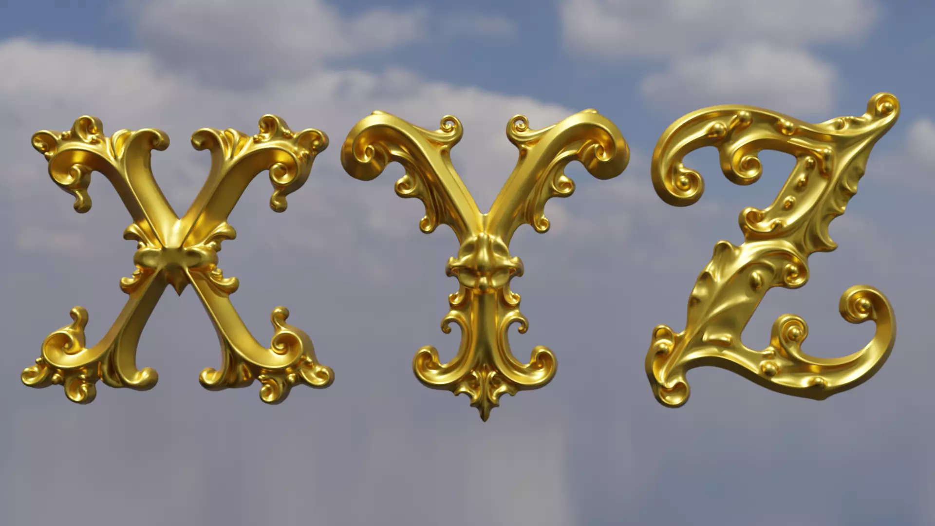 A to Z One Sided Baroque Style Upper Case Letters 02 3D model_18