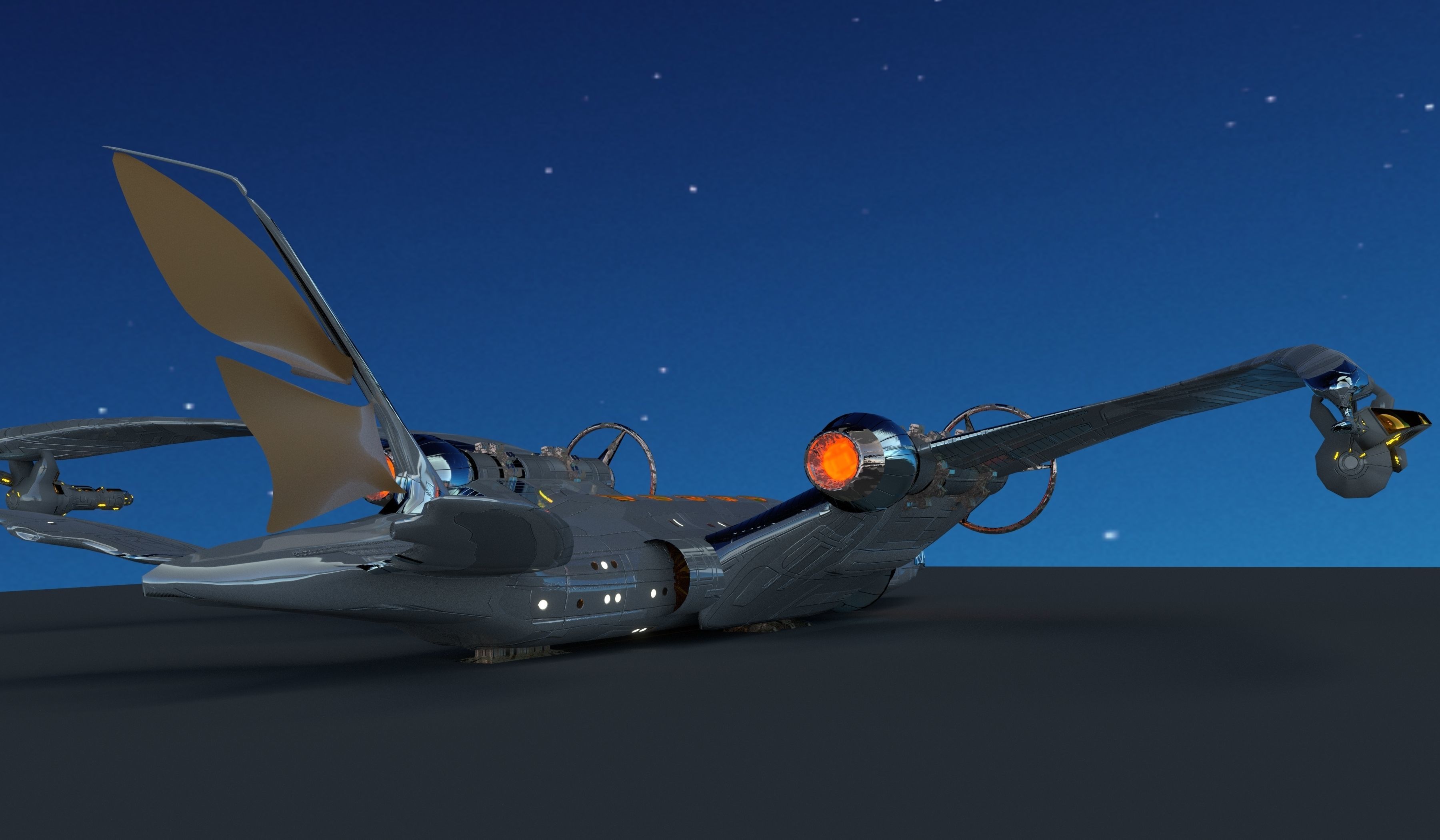 Aerospace Ship Low-poly 3D model_1