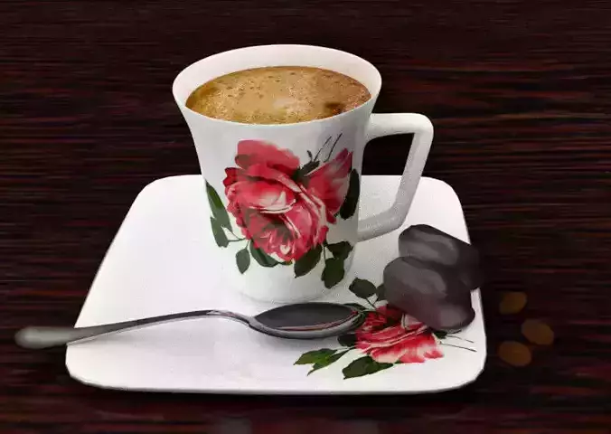 Photorealistic Cup of coffee on a saucer