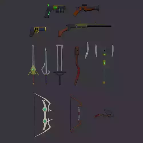 Stylized Weapons pack Low-poly 3D model