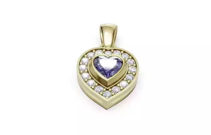 A Heart Shaped Pendant with Sapphire and Diamonds Jewelry CAD