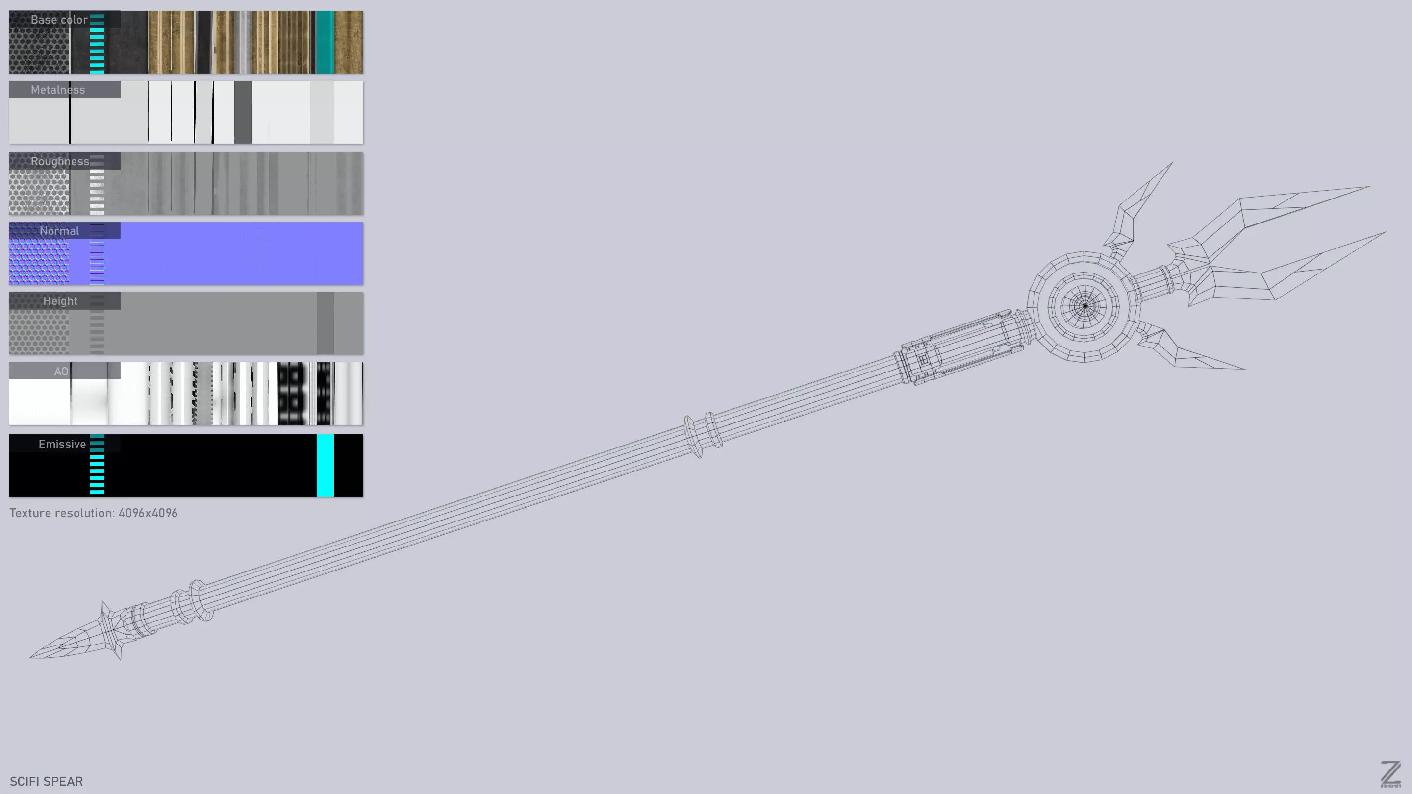 Scifi spear Low-poly 3D model_3