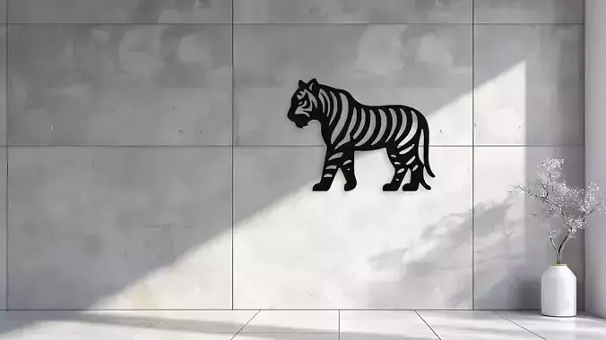 Tiger Silhouette Wall Art Decor for Laser Cut and 3D Print
