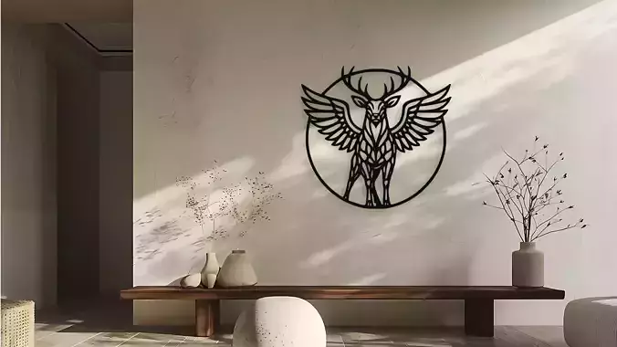 Winged Deer Stag Mythical Creature Wall Art Decor