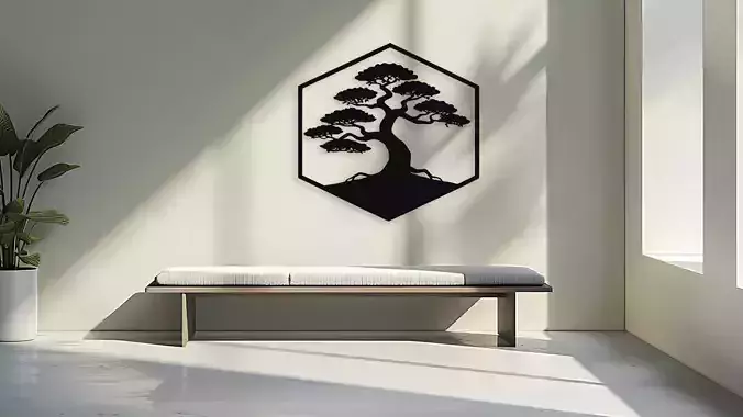 Bonsai Tree Hexagon Wall Art Decor