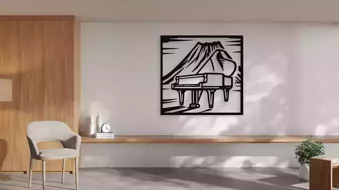 Grand Piano Mount Fuji Japanese Wall Art Decor for CNC Laser Cut