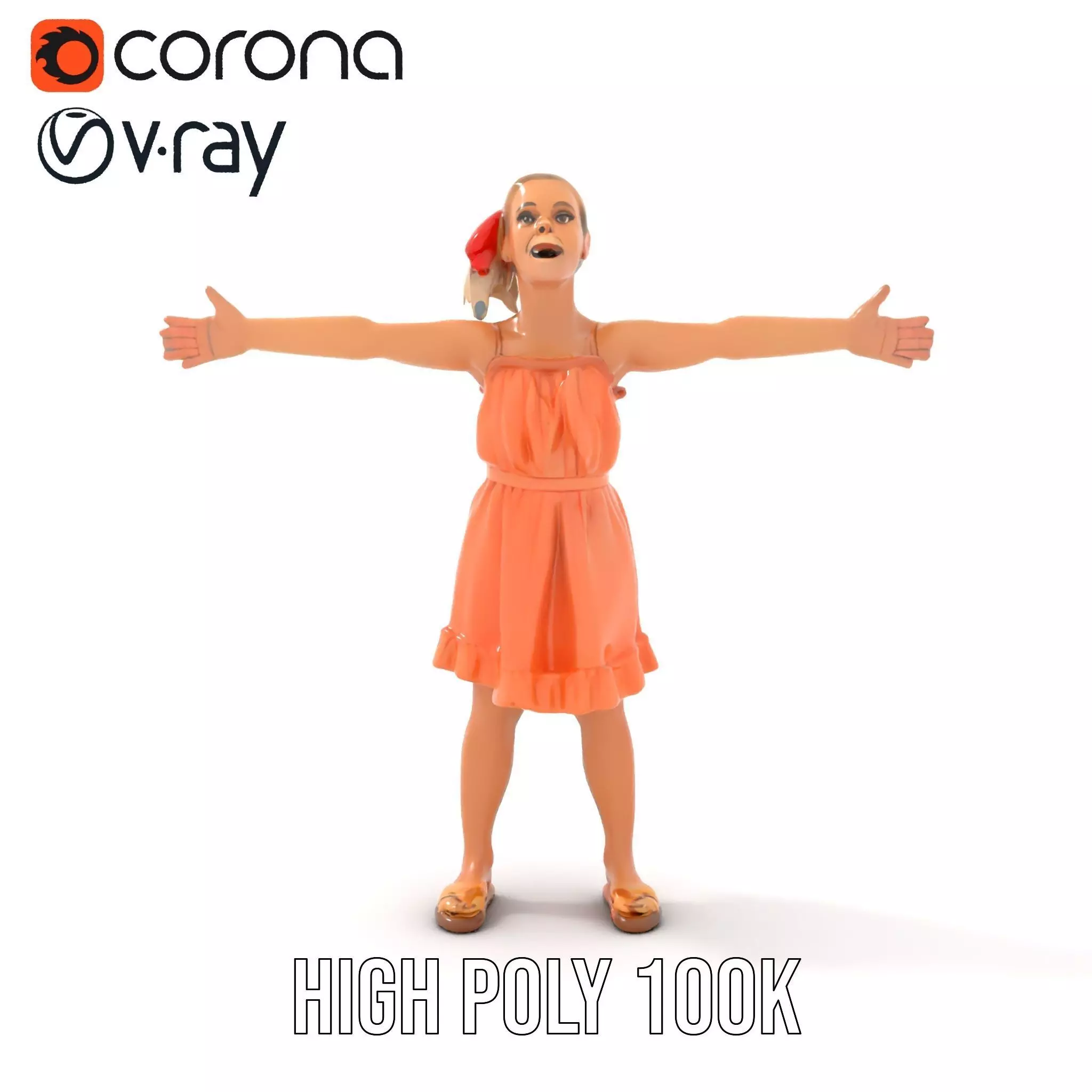 Young Girl Summer Dress Model Pack Low-poly 3D model_15