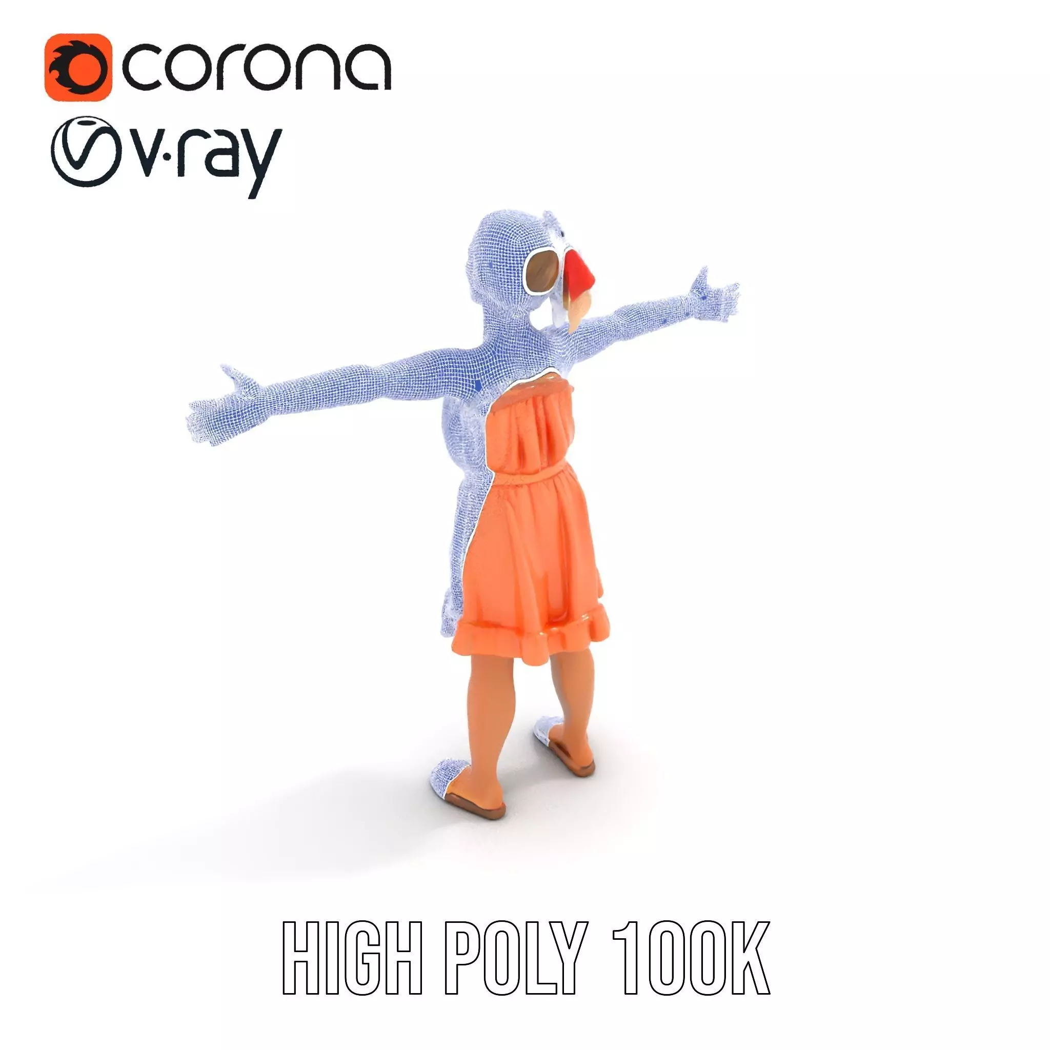 Young Girl Summer Dress Model Pack Low-poly 3D model_33