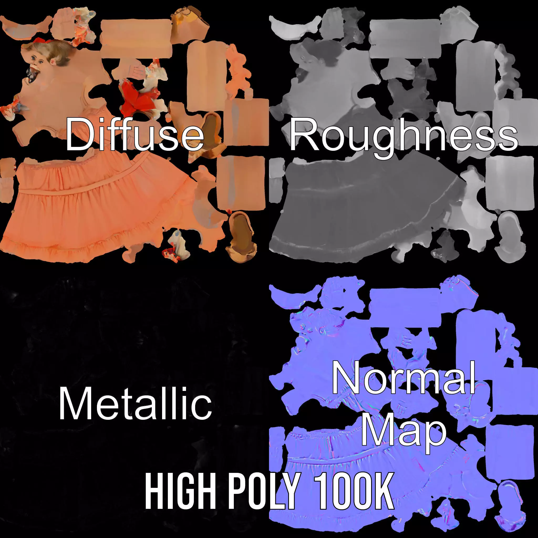 Young Girl Summer Dress Model Pack Low-poly 3D model_4