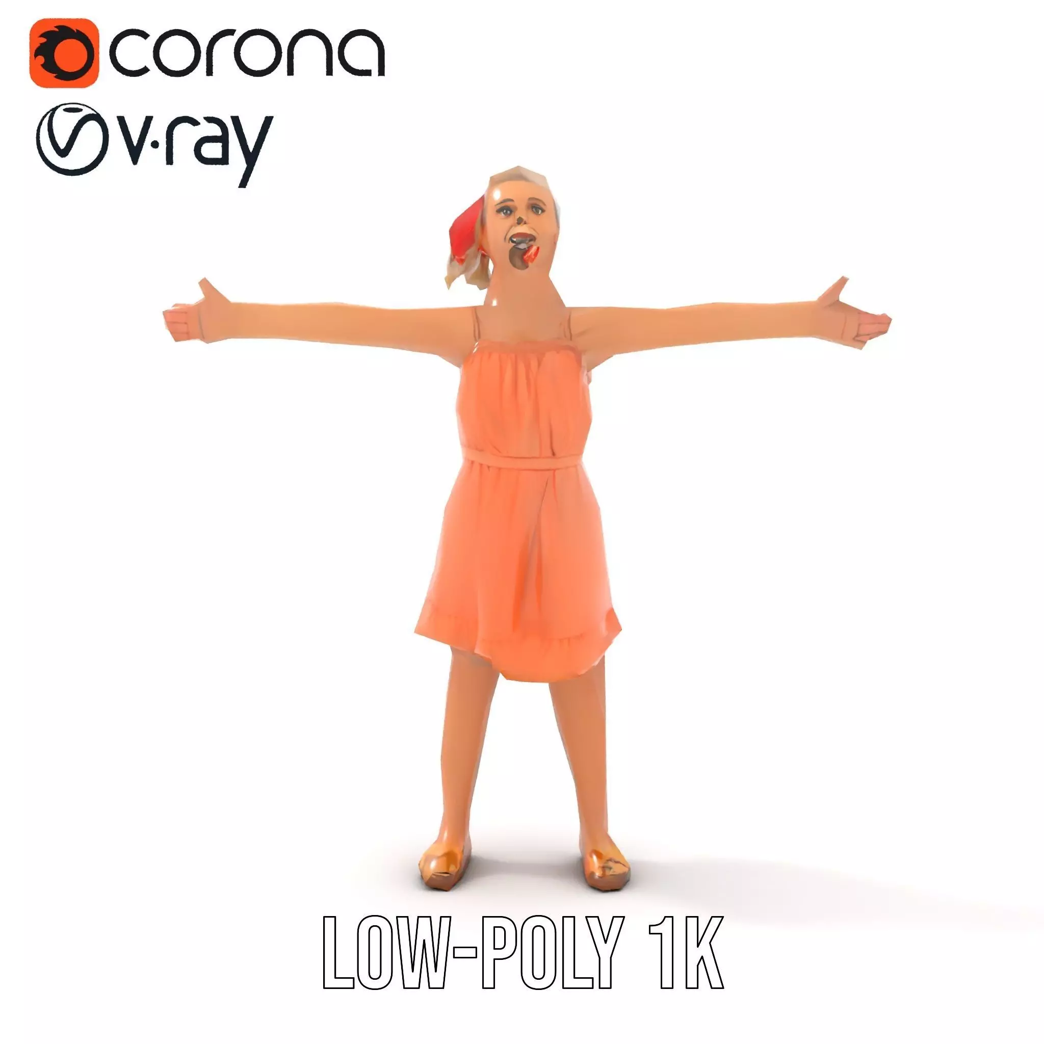 Young Girl Summer Dress Model Pack Low-poly 3D model_12