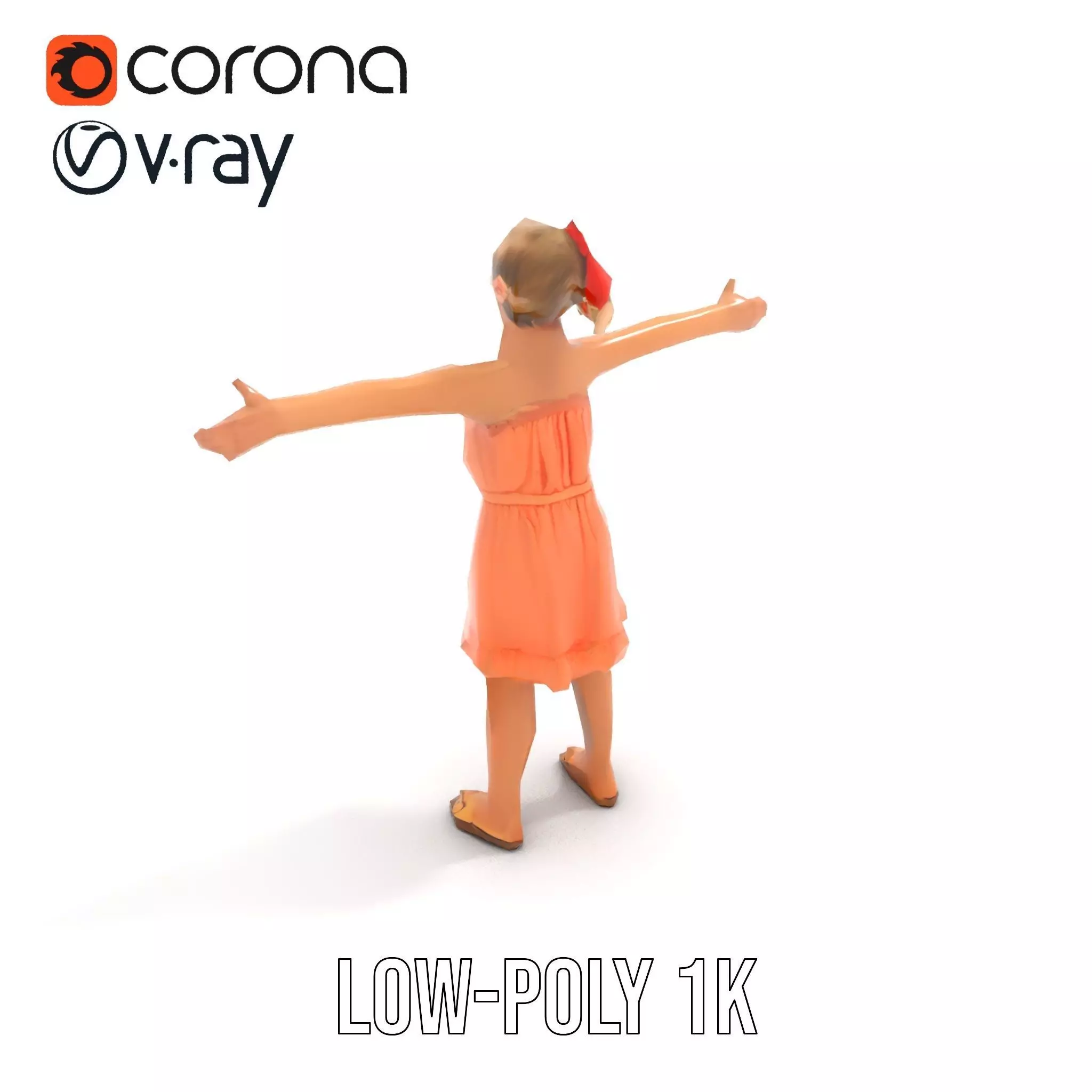 Young Girl Summer Dress Model Pack Low-poly 3D model_8