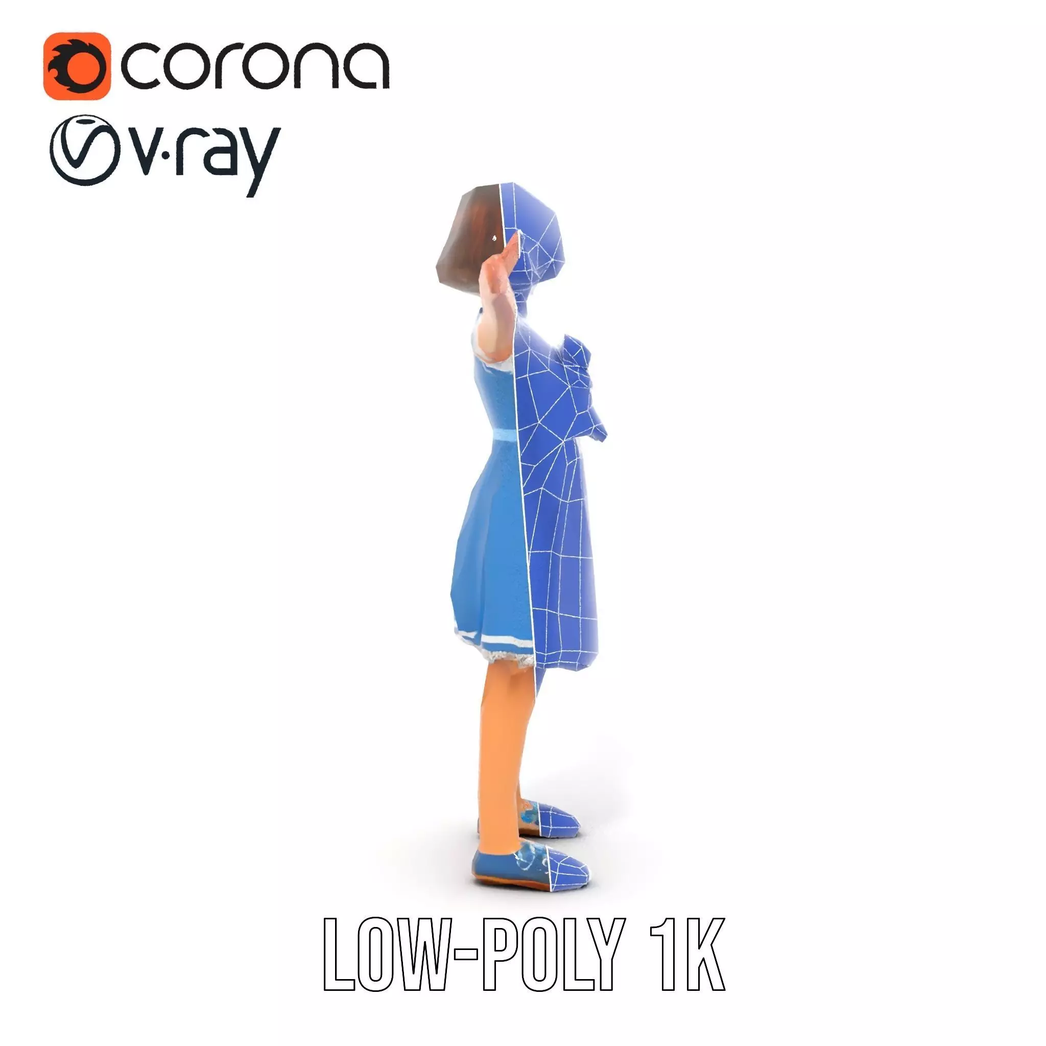 Girl in Blue Dress with Bow Model Pack Low-poly 3D model_23