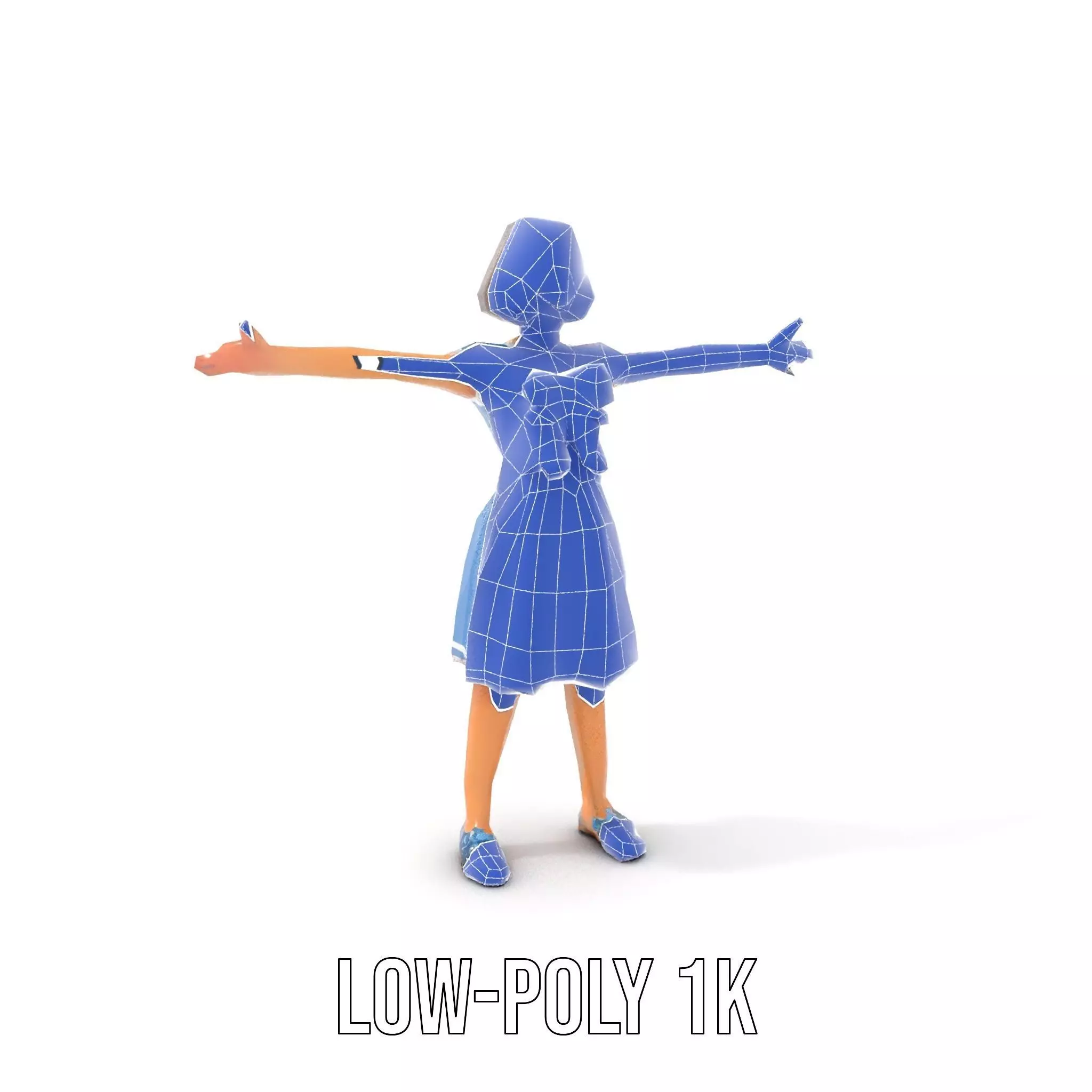 Girl in Blue Dress with Bow Model Pack Low-poly 3D model_25