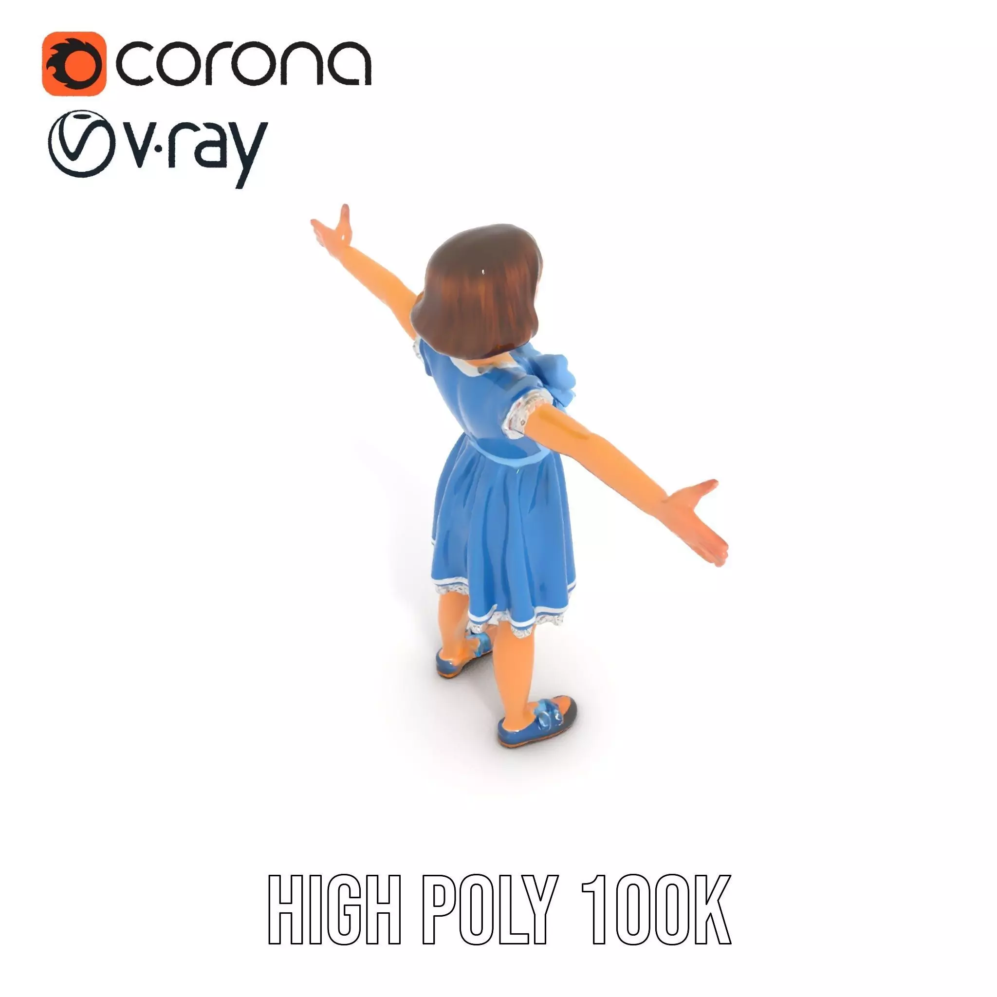 Girl in Blue Dress with Bow Model Pack Low-poly 3D model_21