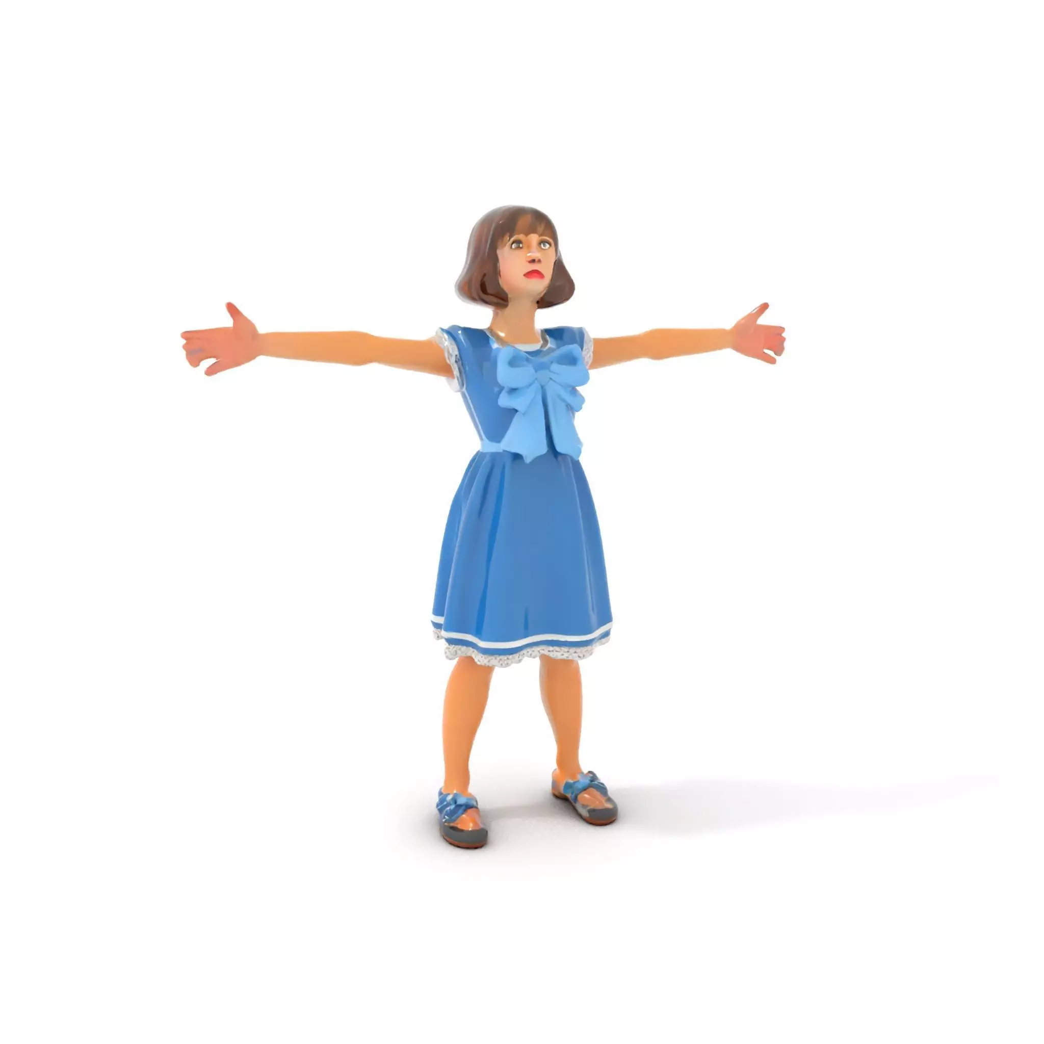 Girl in Blue Dress with Bow Model Pack Low-poly 3D model_0