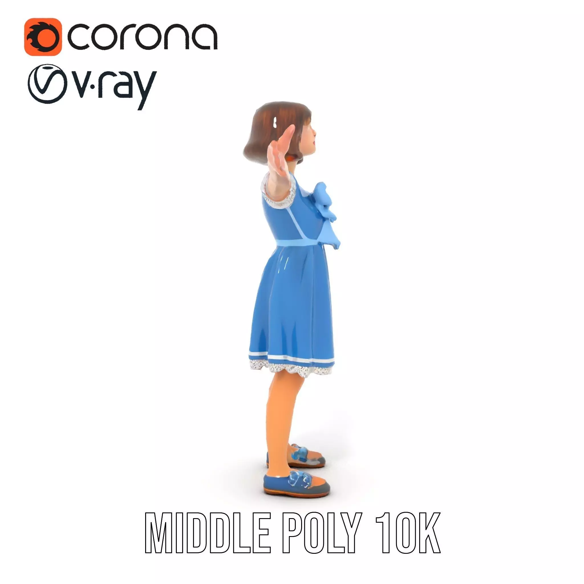 Girl in Blue Dress with Bow Model Pack Low-poly 3D model_19