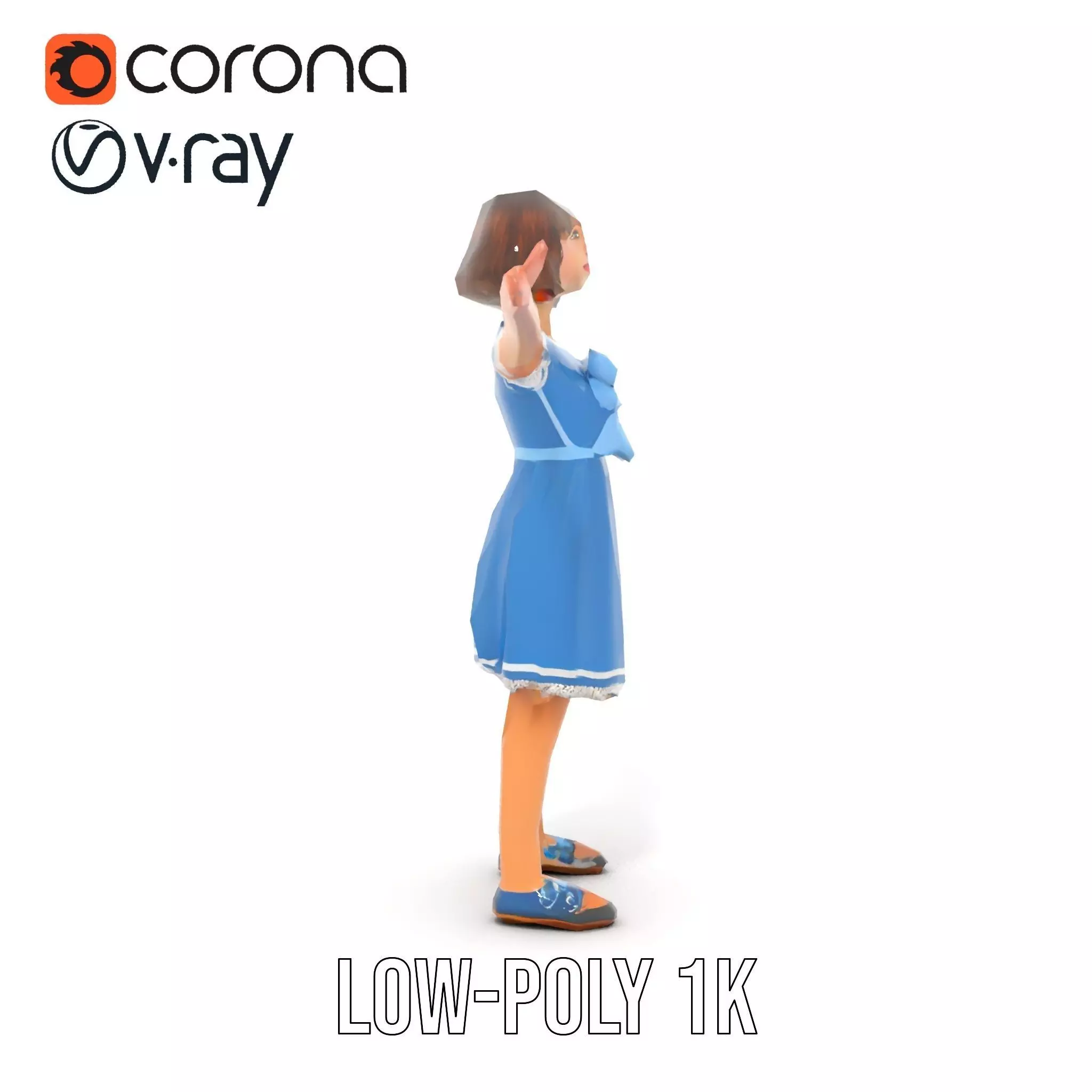 Girl in Blue Dress with Bow Model Pack Low-poly 3D model_20