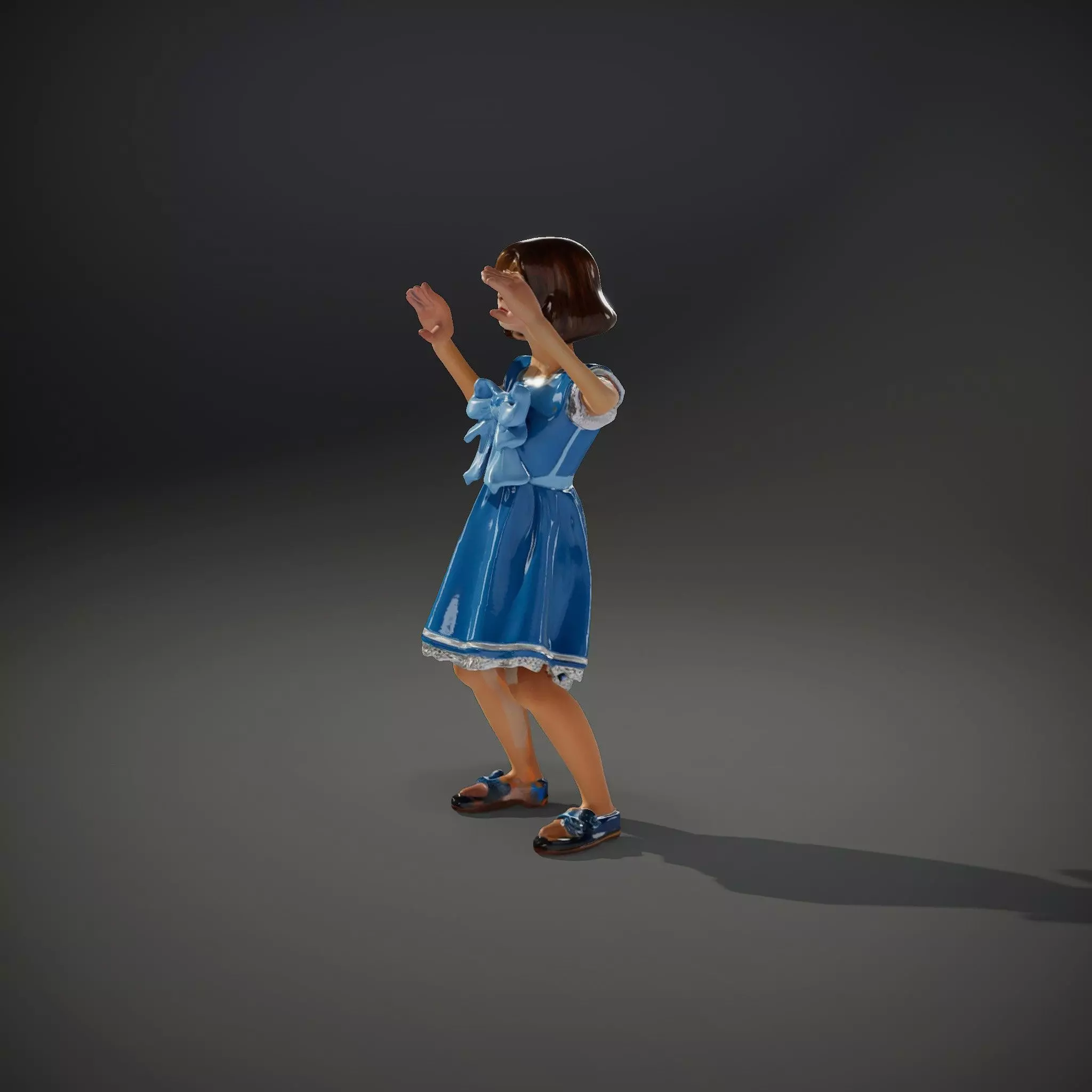 Girl in Blue Dress with Bow Model Pack Low-poly 3D model_34