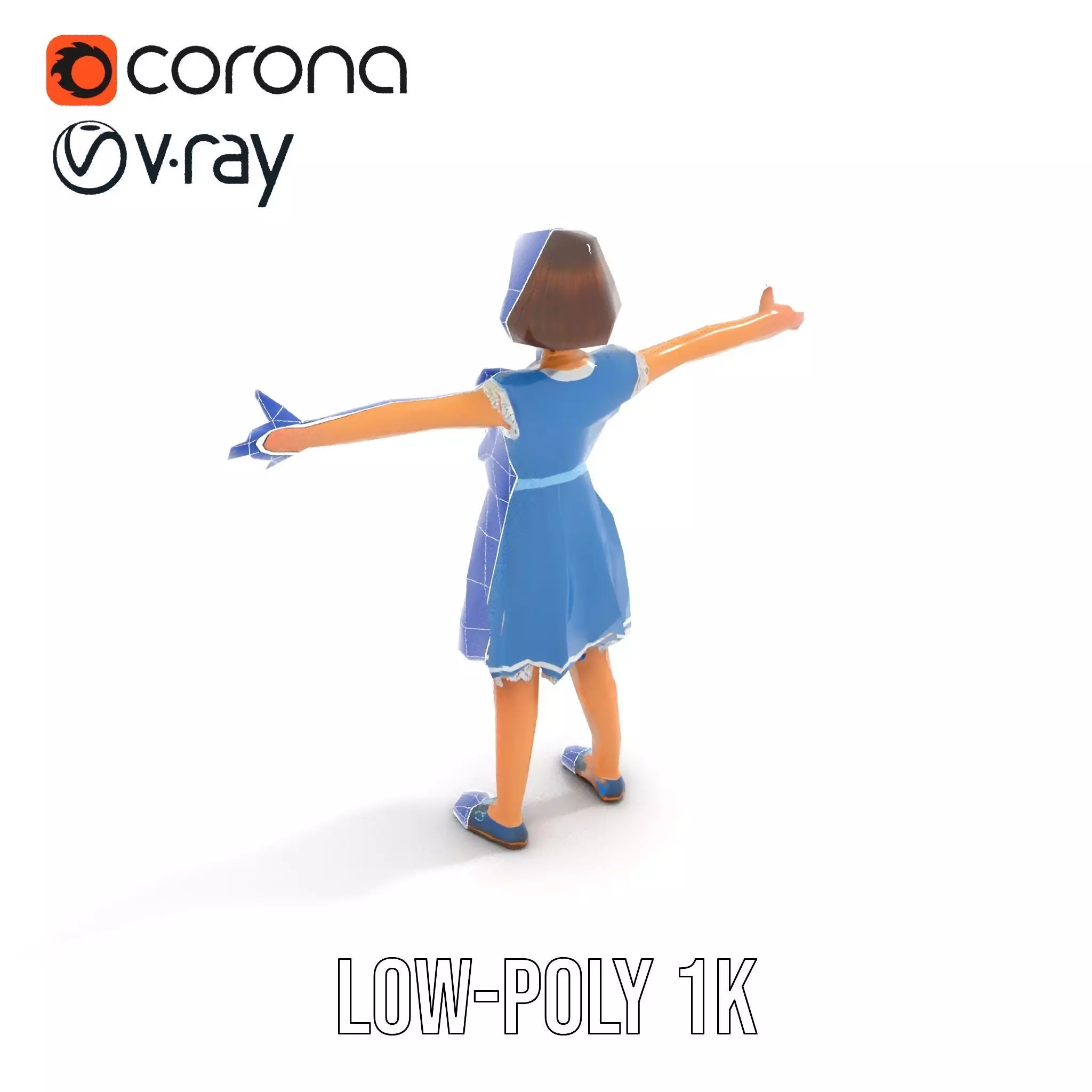 Girl in Blue Dress with Bow Model Pack Low-poly 3D model_31
