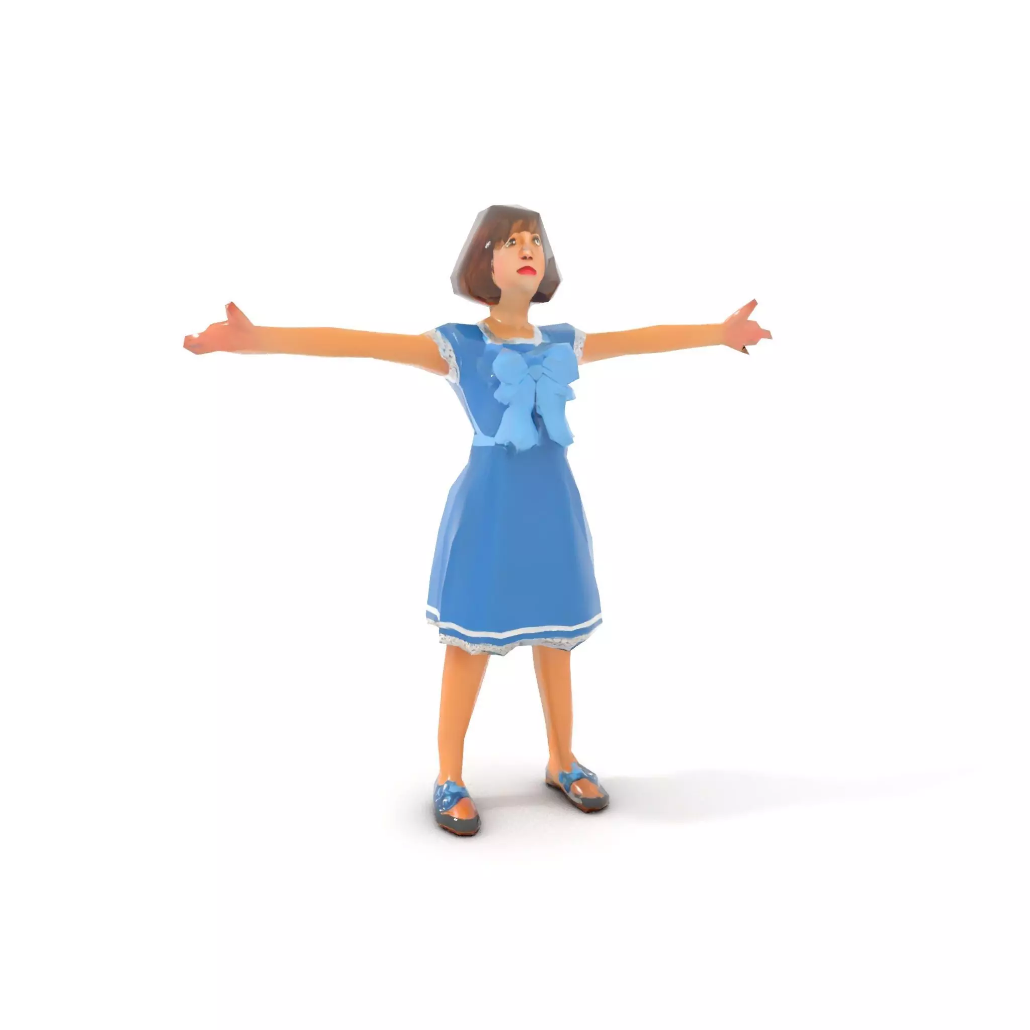 Girl in Blue Dress with Bow Model Pack Low-poly 3D model_11