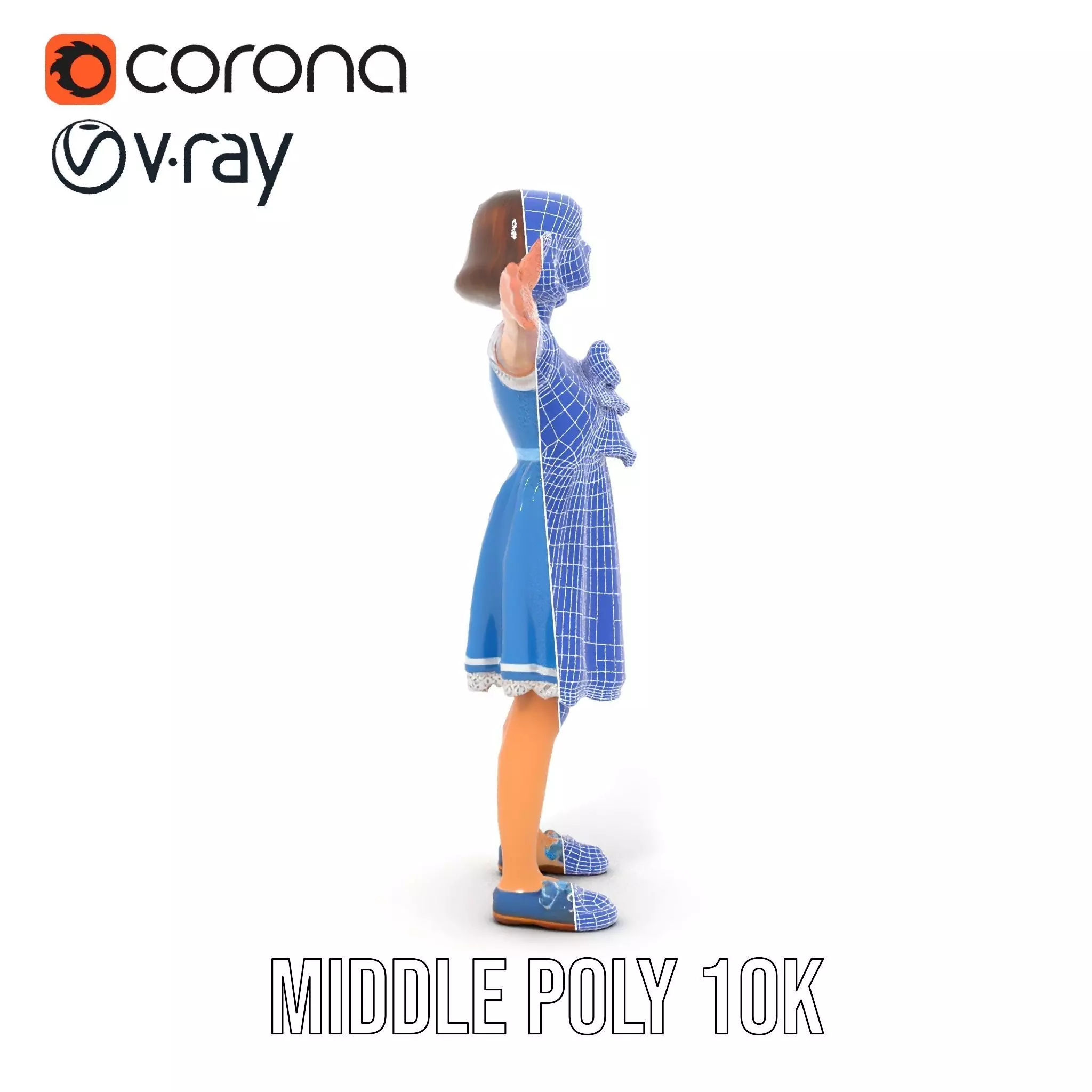 Girl in Blue Dress with Bow Model Pack Low-poly 3D model_30