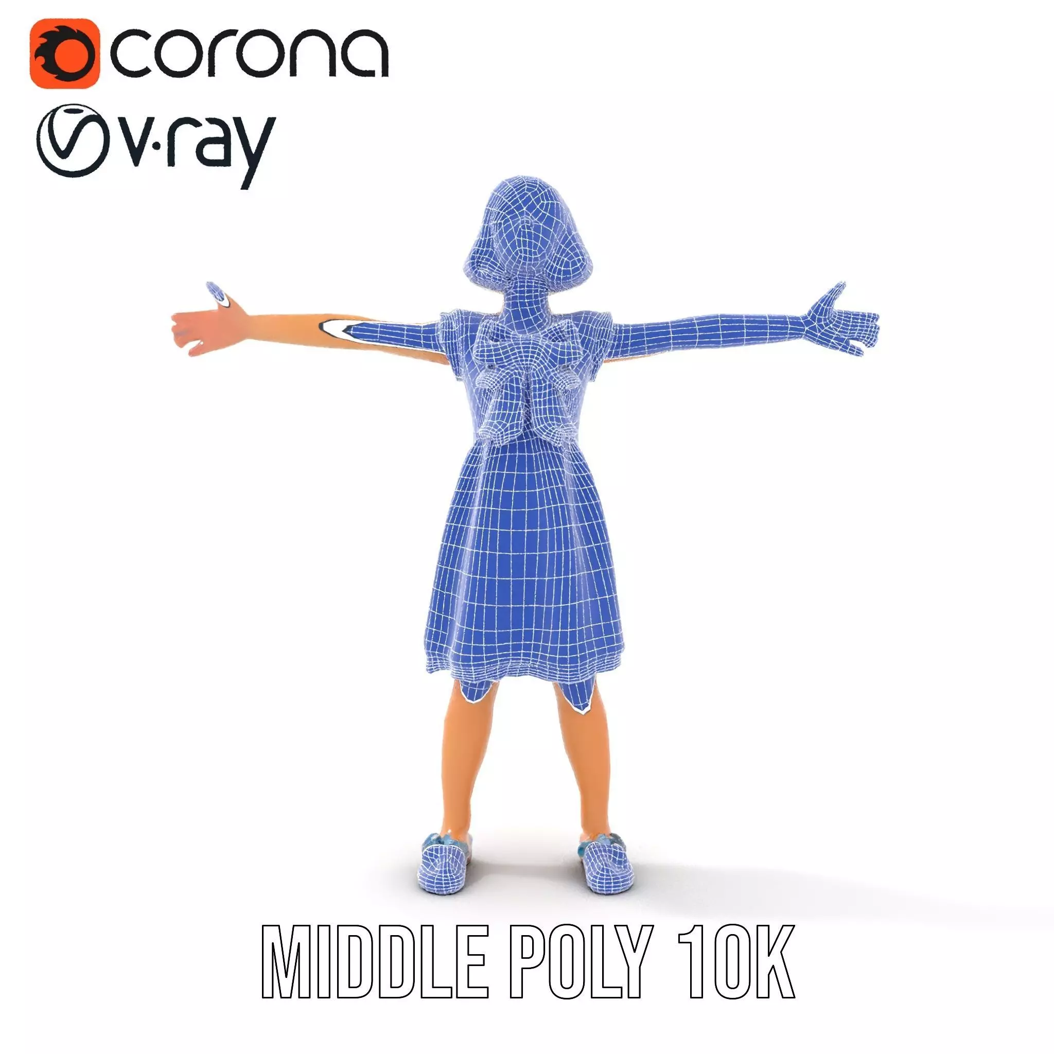 Girl in Blue Dress with Bow Model Pack Low-poly 3D model_16