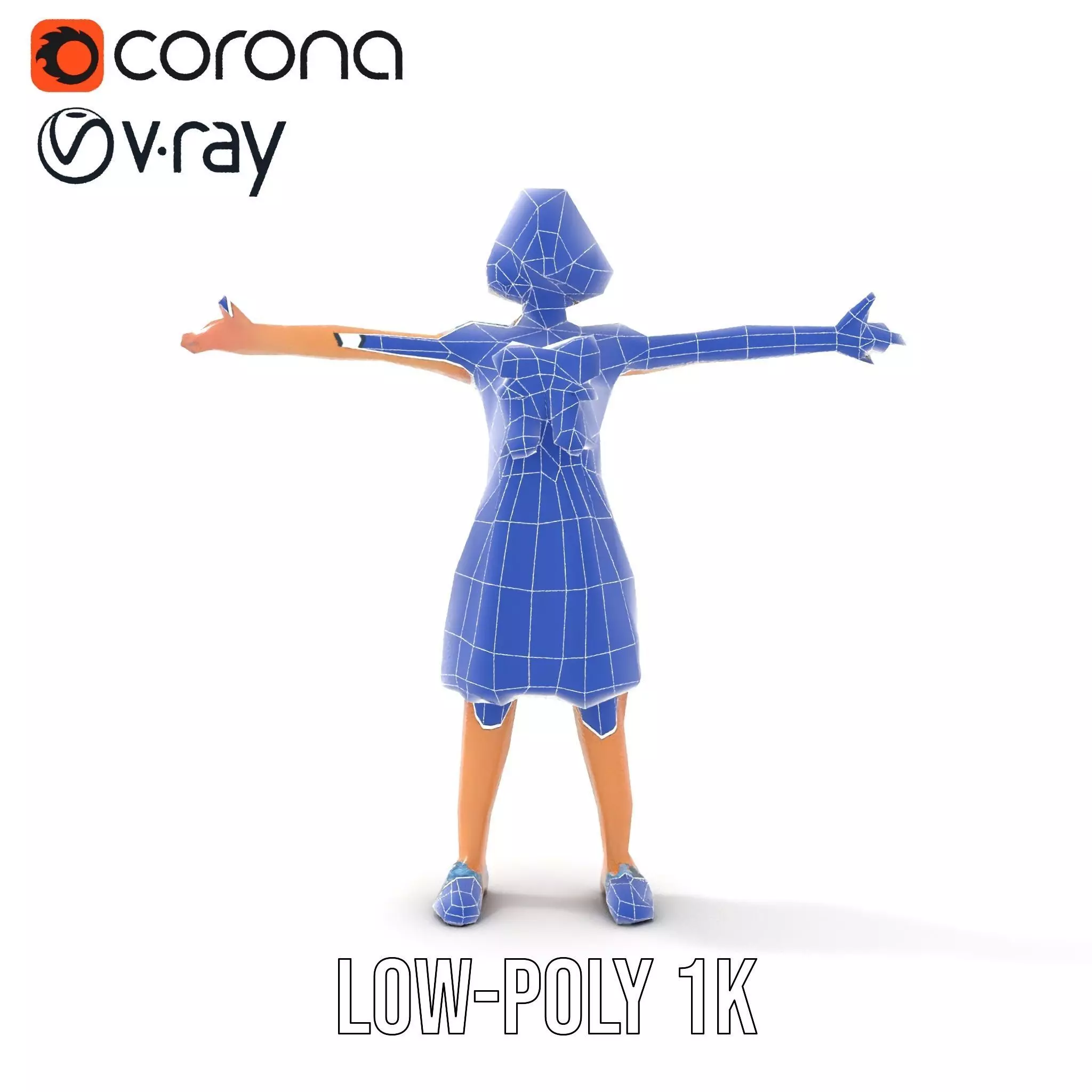 Girl in Blue Dress with Bow Model Pack Low-poly 3D model_17