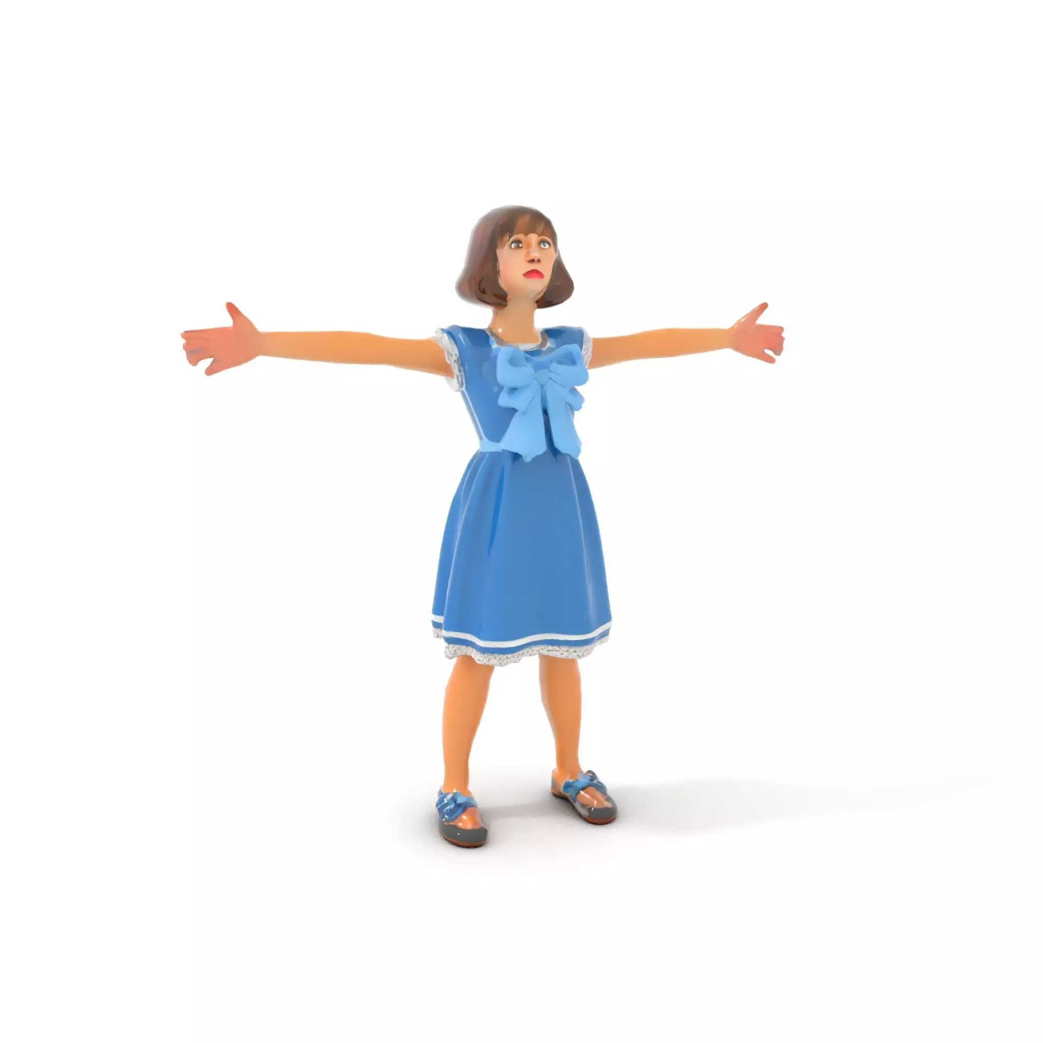 Girl in Blue Dress with Bow Model Pack Low-poly 3D model_7