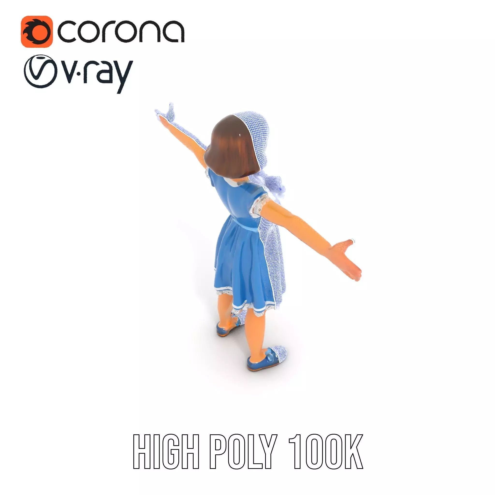 Girl in Blue Dress with Bow Model Pack Low-poly 3D model_32