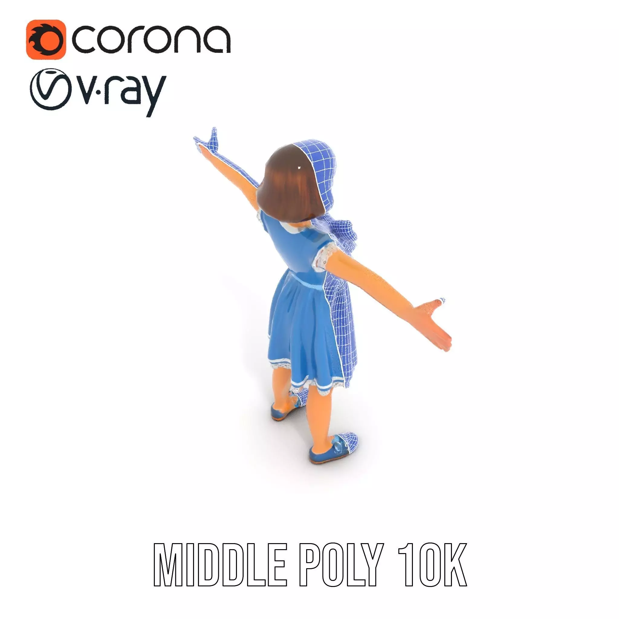 Girl in Blue Dress with Bow Model Pack Low-poly 3D model_6