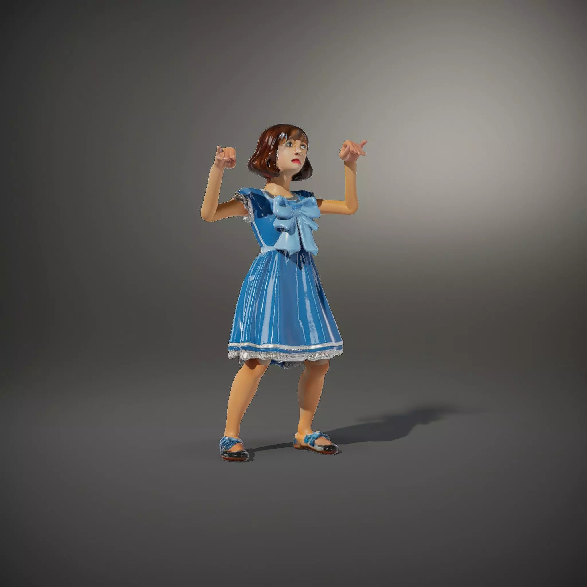 Girl in Blue Dress with Bow Model Pack Low-poly 3D model_35
