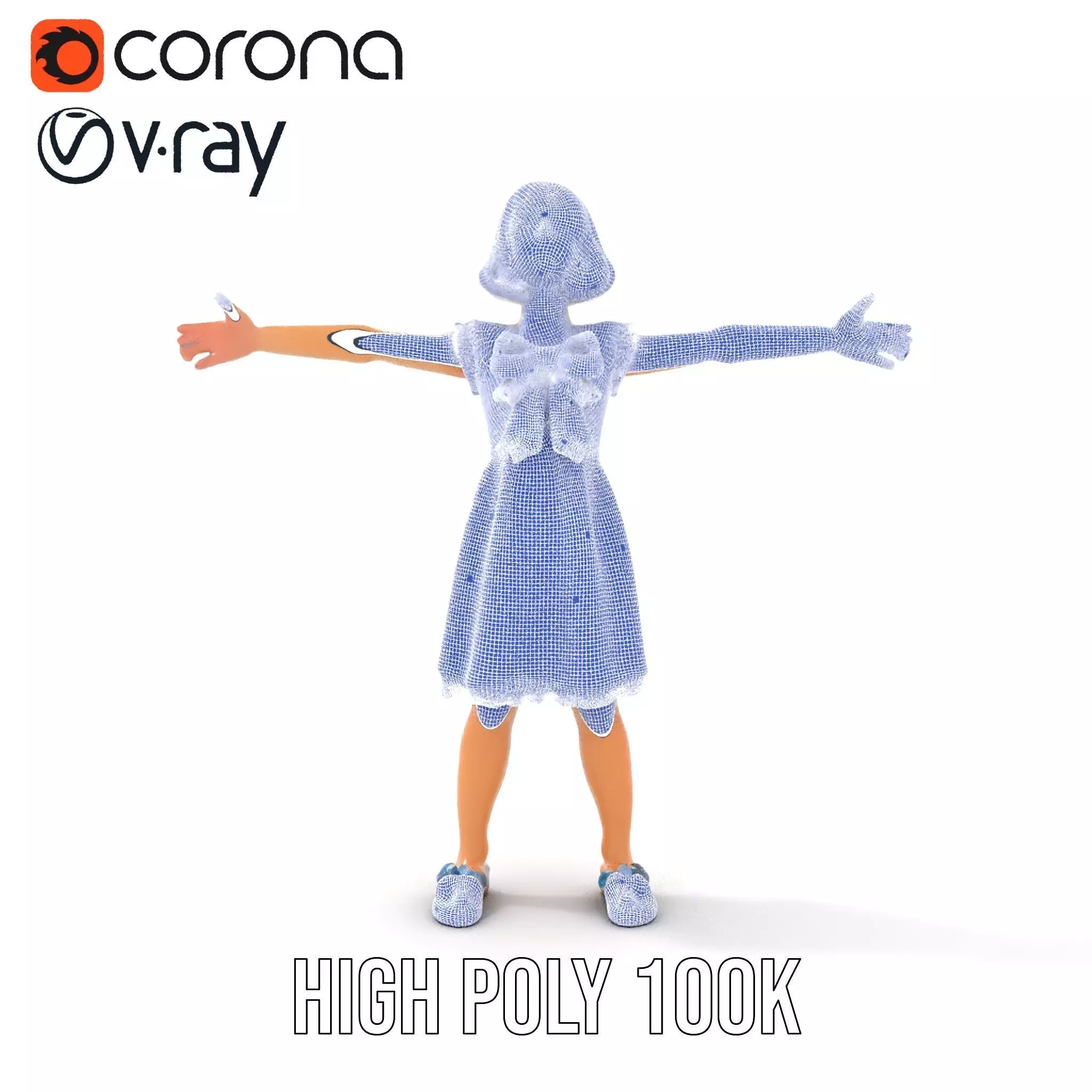 Girl in Blue Dress with Bow Model Pack Low-poly 3D model_29