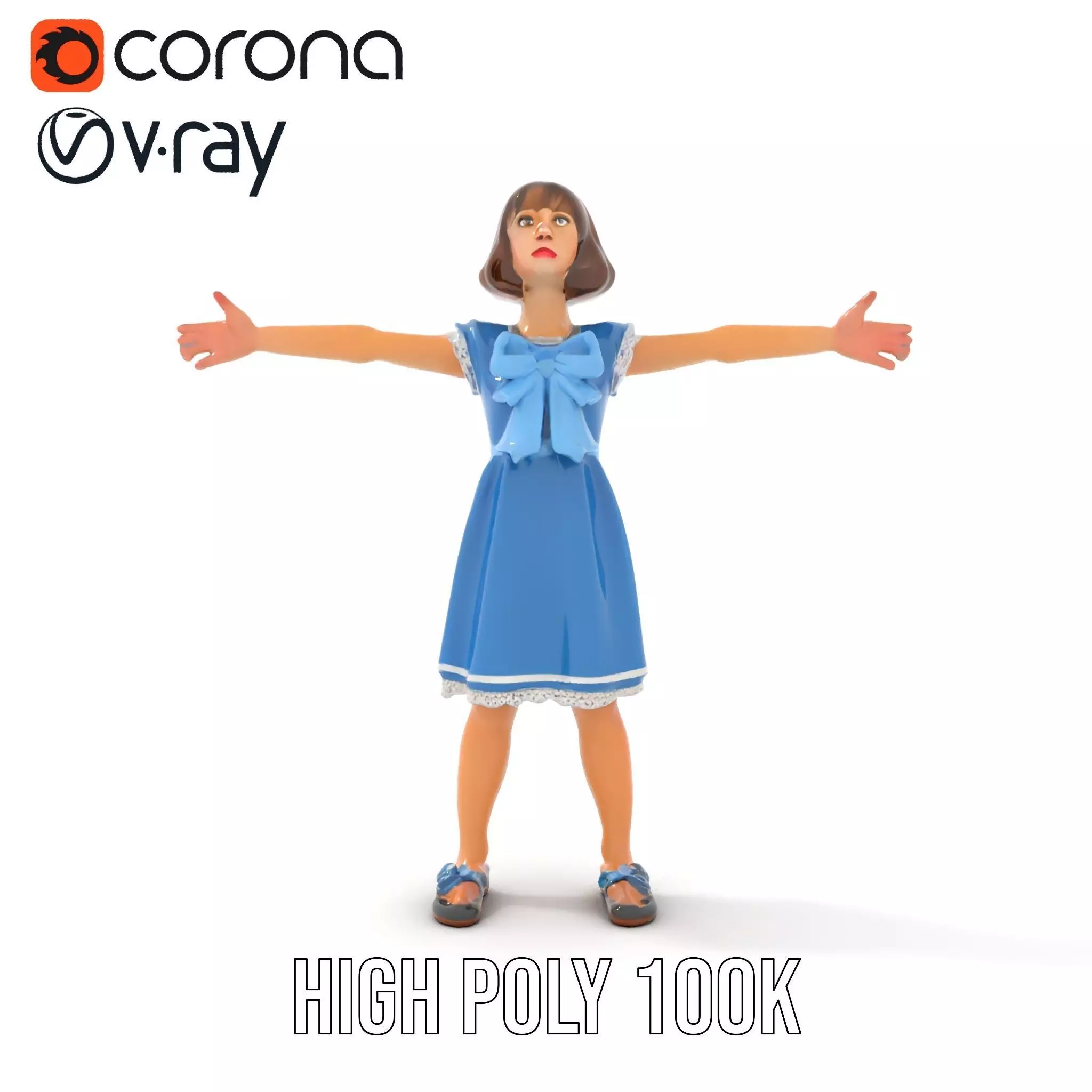 Girl in Blue Dress with Bow Model Pack Low-poly 3D model_18