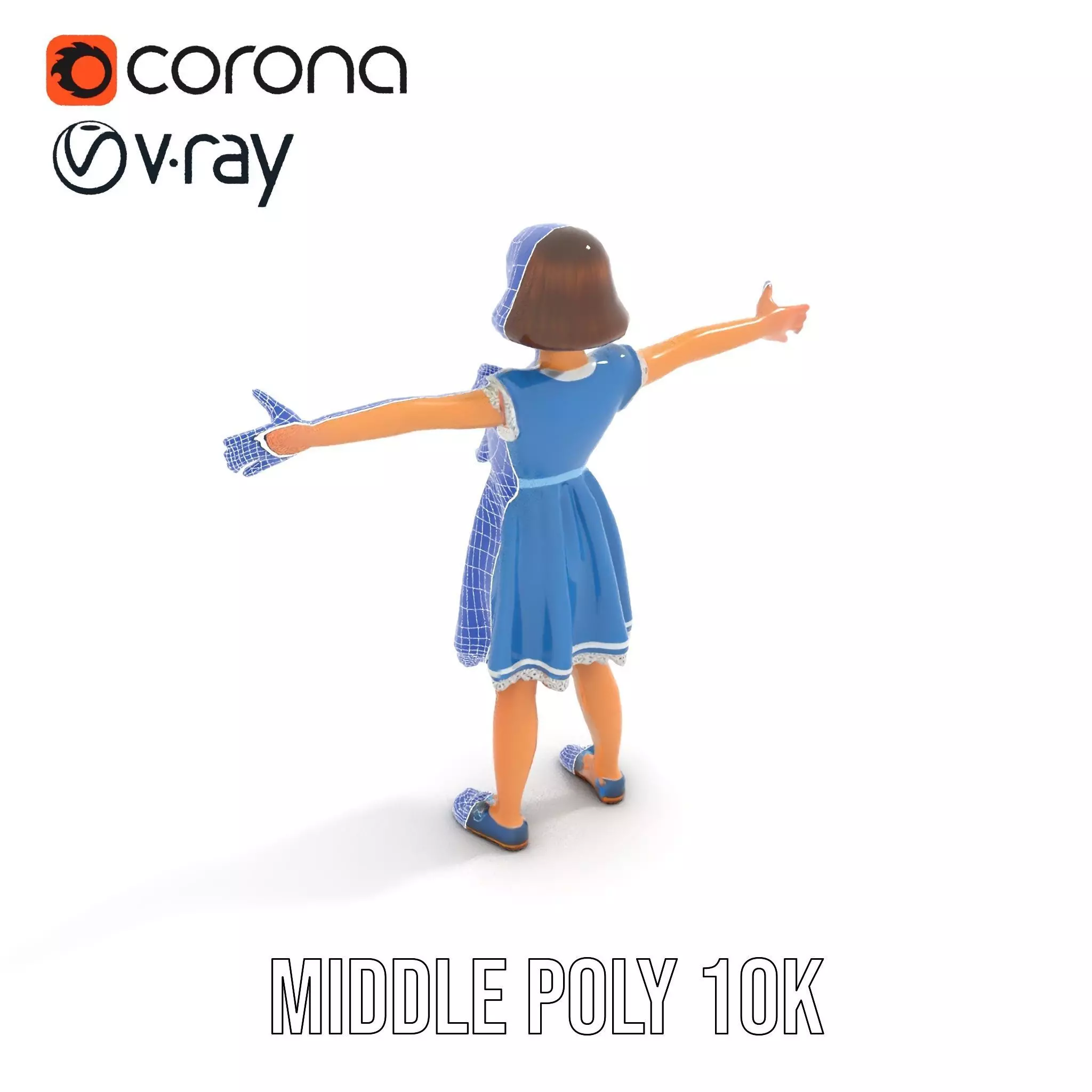 Girl in Blue Dress with Bow Model Pack Low-poly 3D model_24