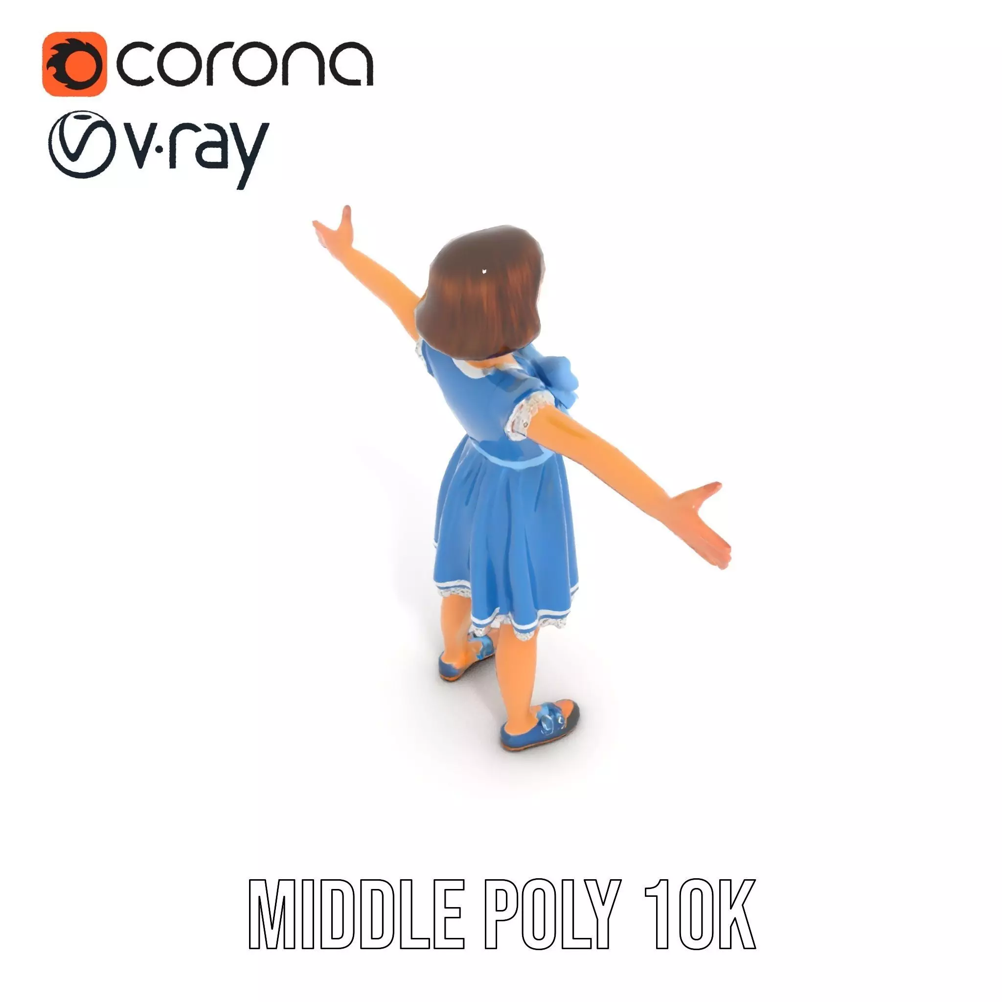 Girl in Blue Dress with Bow Model Pack Low-poly 3D model_27