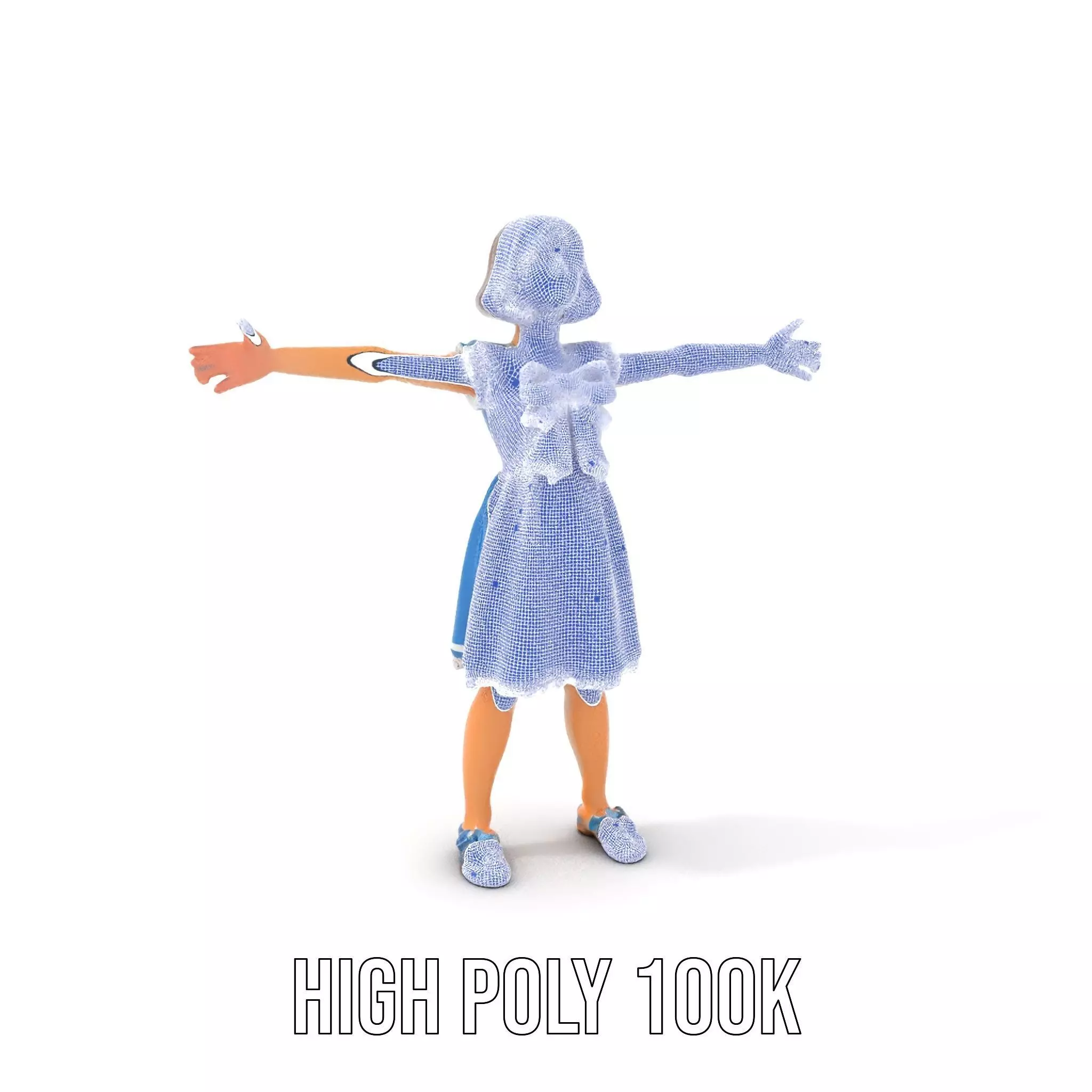 Girl in Blue Dress with Bow Model Pack Low-poly 3D model_5