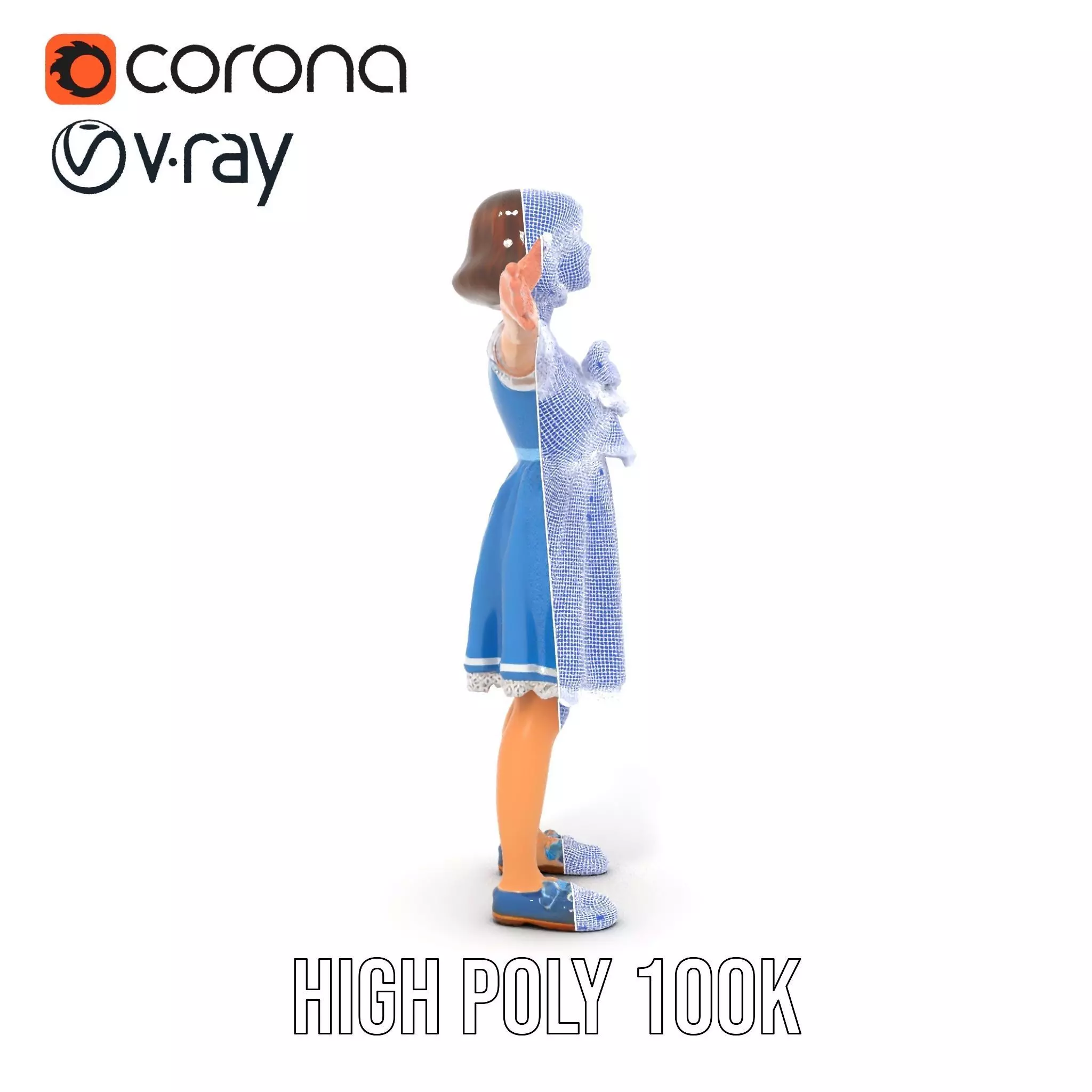 Girl in Blue Dress with Bow Model Pack Low-poly 3D model_33