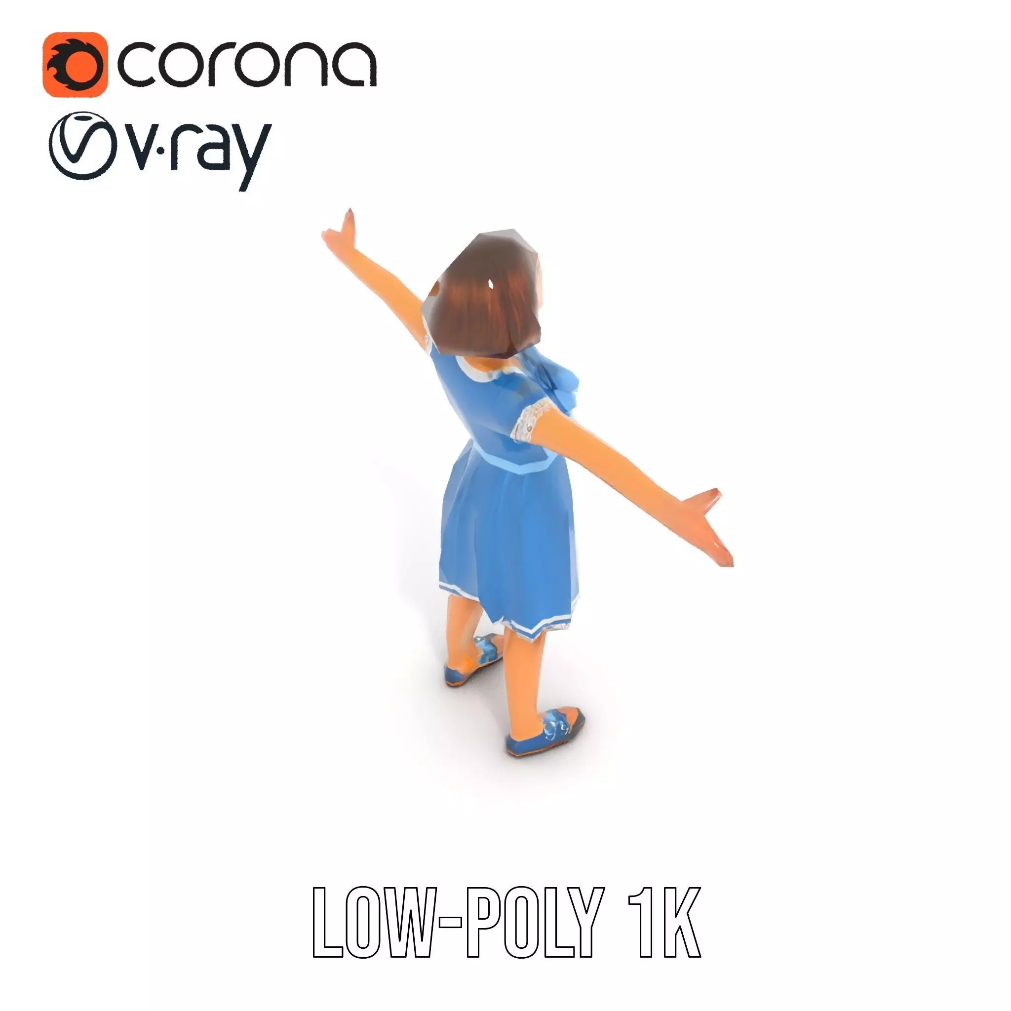 Girl in Blue Dress with Bow Model Pack Low-poly 3D model_14