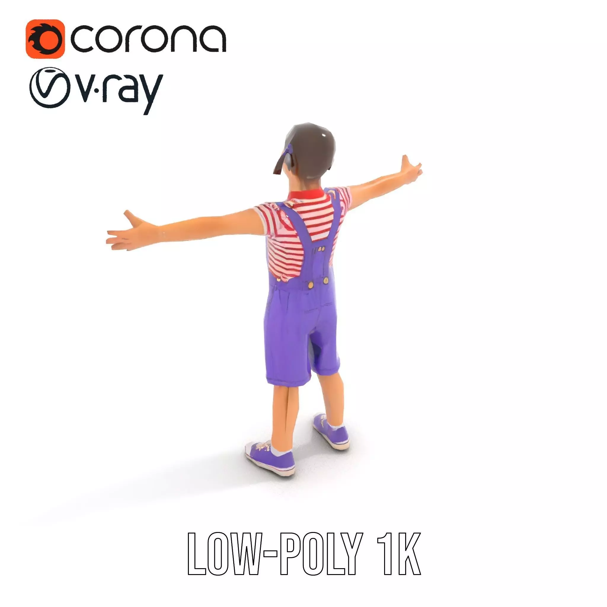 Cheerful Child in Purple Overalls Model Pack Low-poly 3D model_11