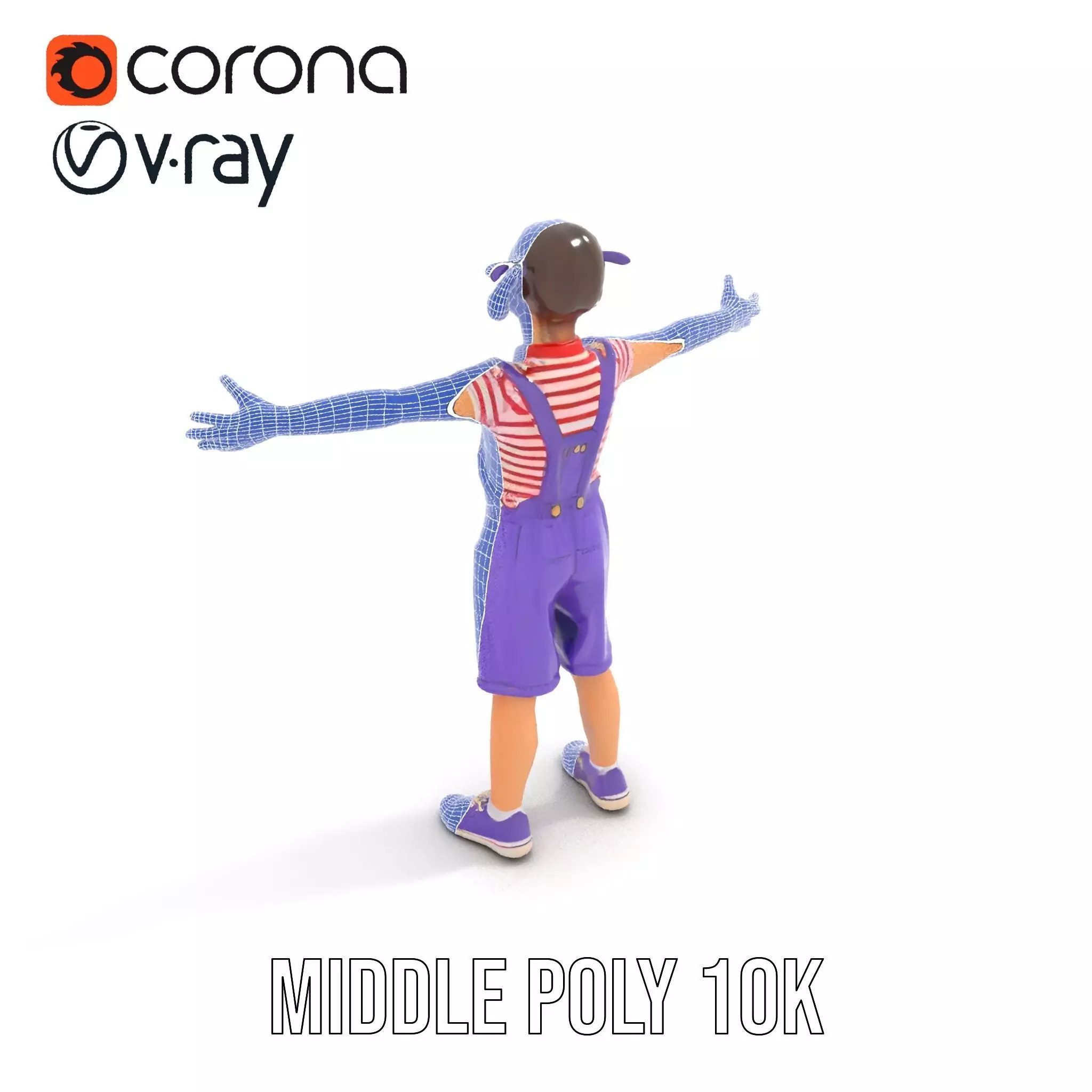 Cheerful Child in Purple Overalls Model Pack Low-poly 3D model_7