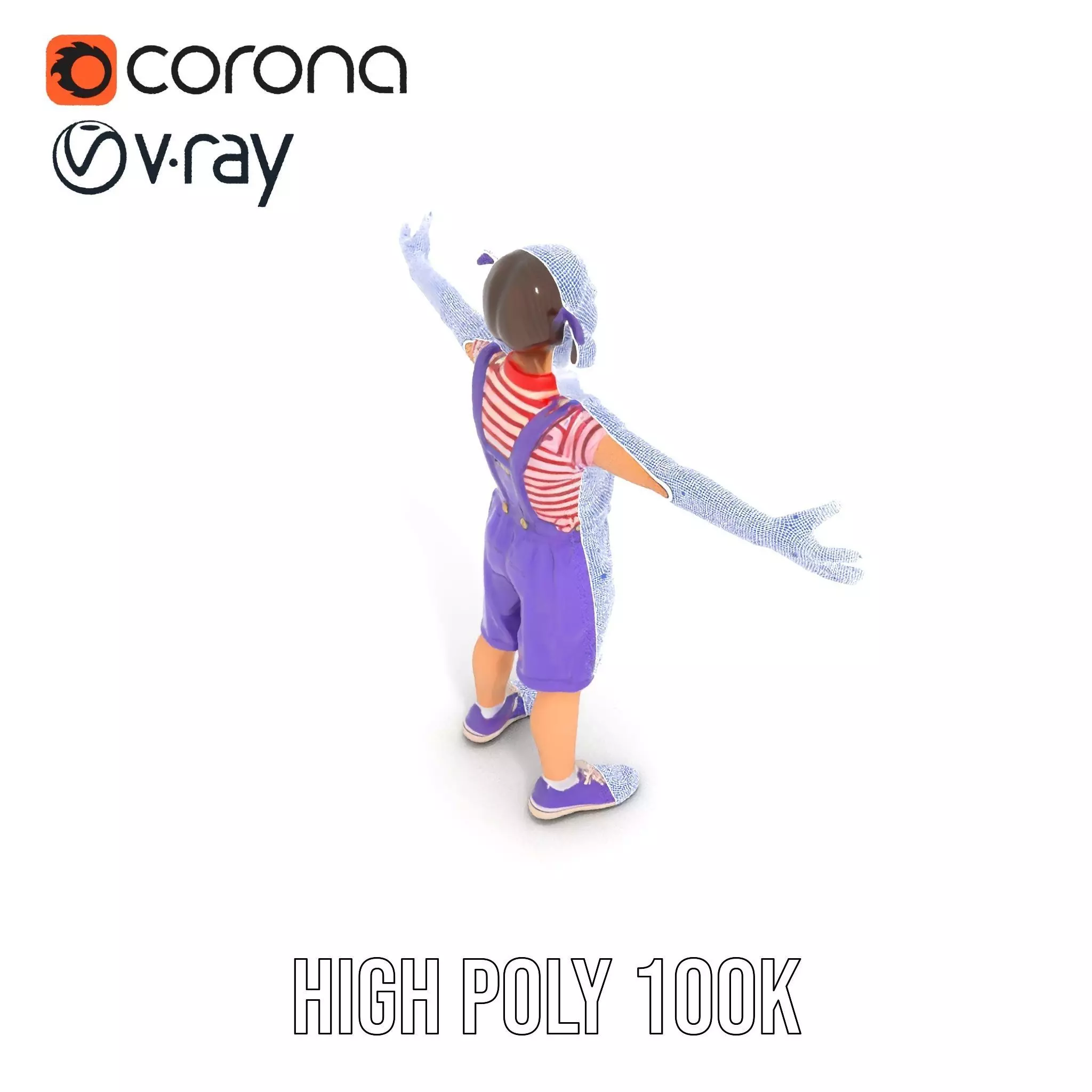 Cheerful Child in Purple Overalls Model Pack Low-poly 3D model_27