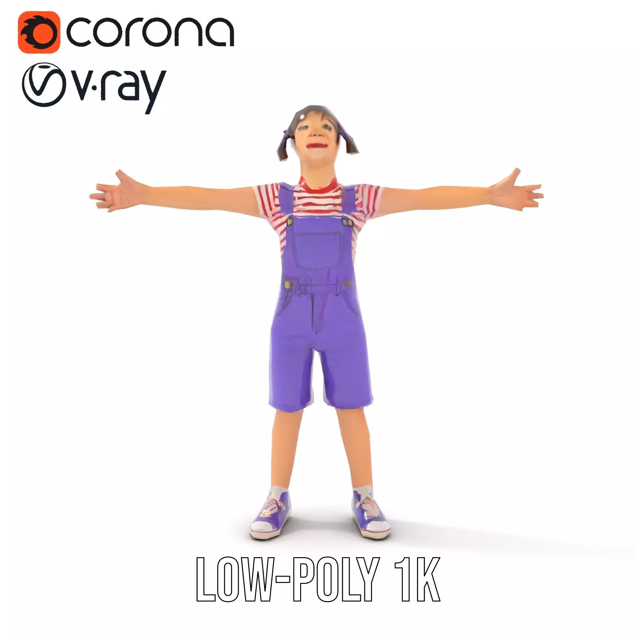Cheerful Child in Purple Overalls Model Pack Low-poly 3D model_20