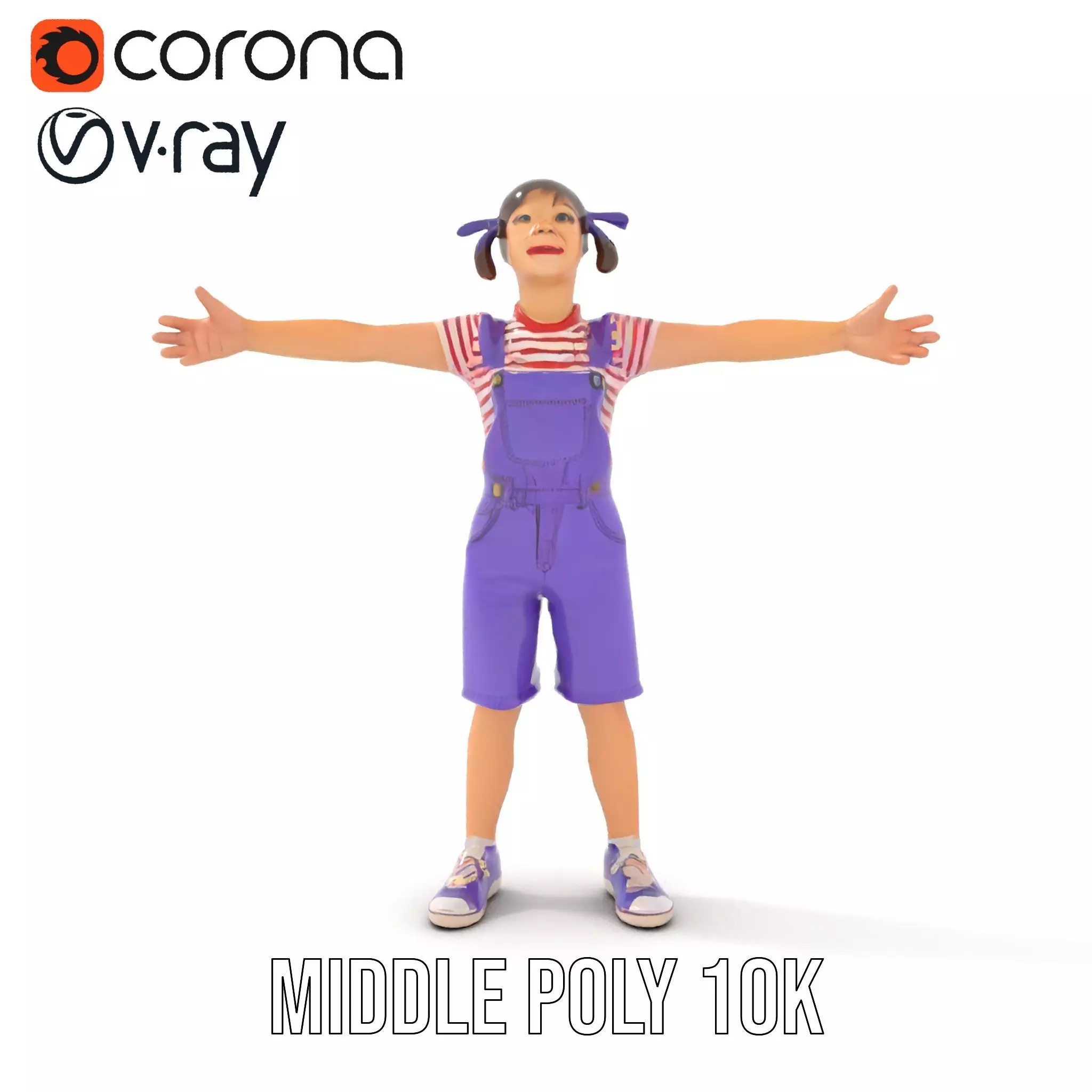 Cheerful Child in Purple Overalls Model Pack Low-poly 3D model_6