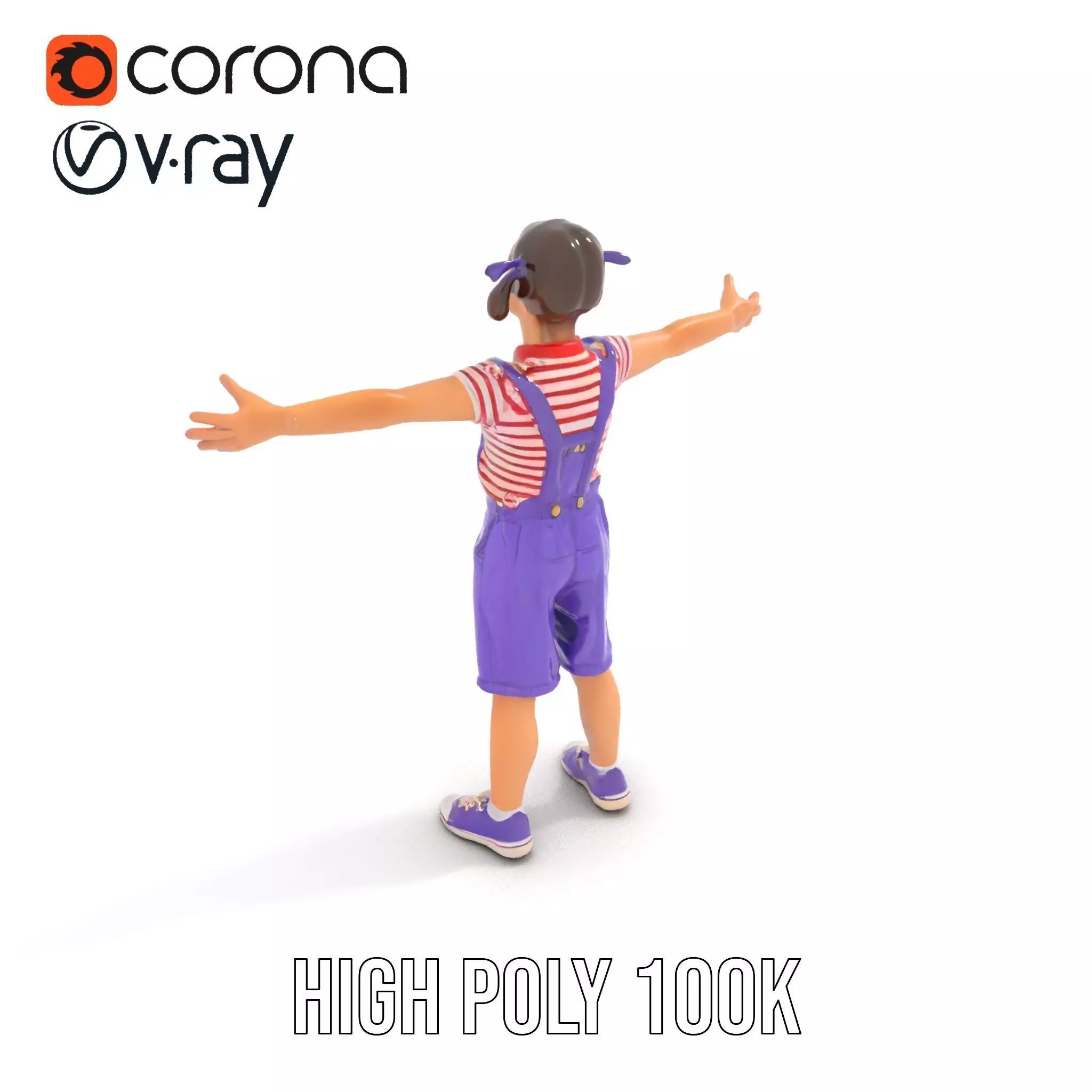 Cheerful Child in Purple Overalls Model Pack Low-poly 3D model_15