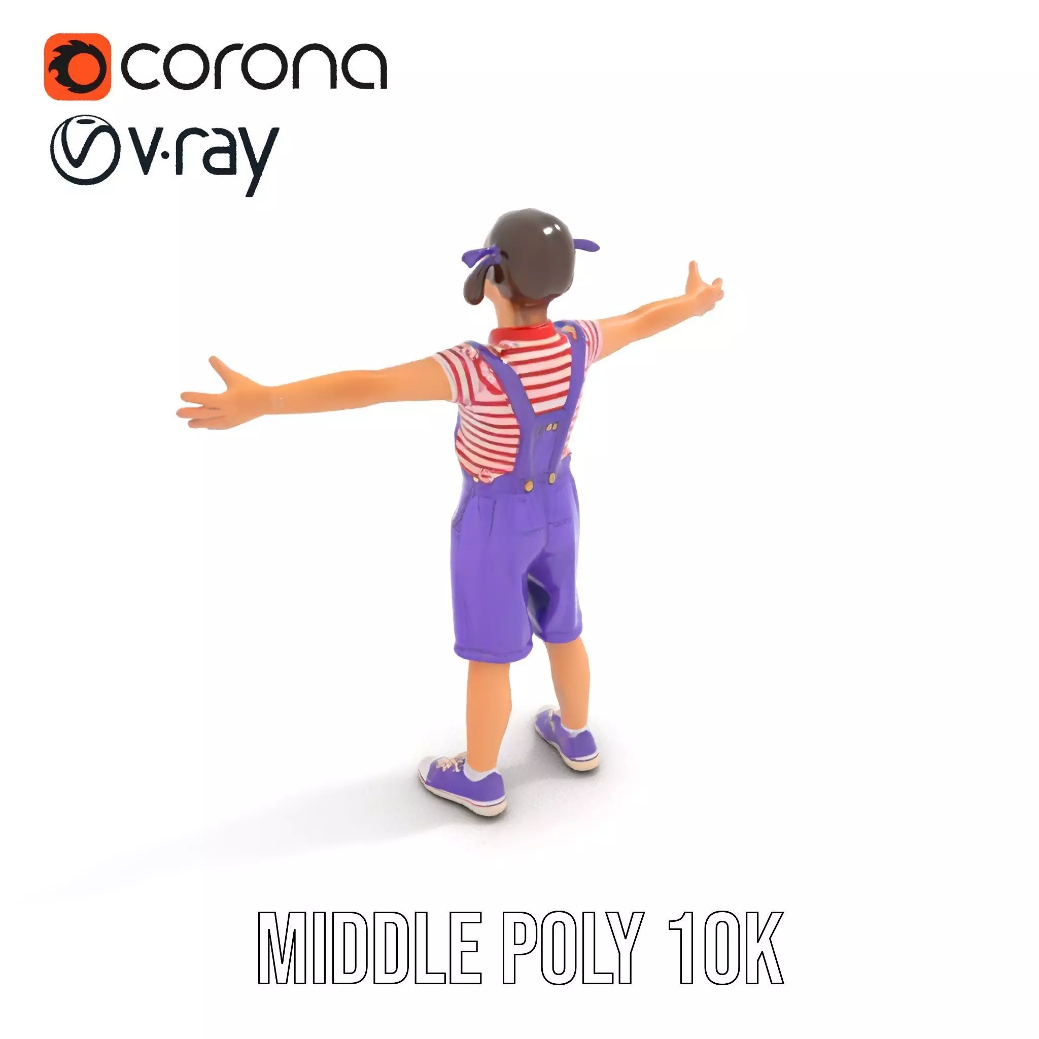 Cheerful Child in Purple Overalls Model Pack Low-poly 3D model_22