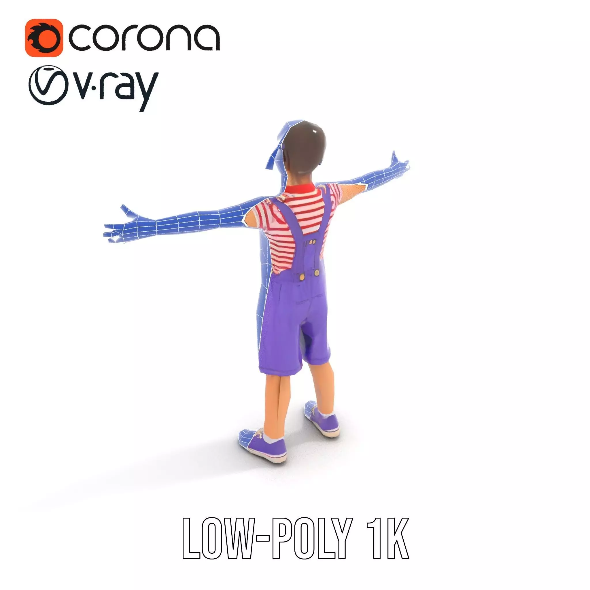 Cheerful Child in Purple Overalls Model Pack Low-poly 3D model_31